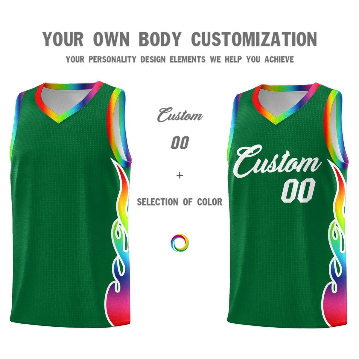 Custom Kelly Green Side Flame Pattern Fashion Sports Uniform Basketball Jersey|KXKSHOP