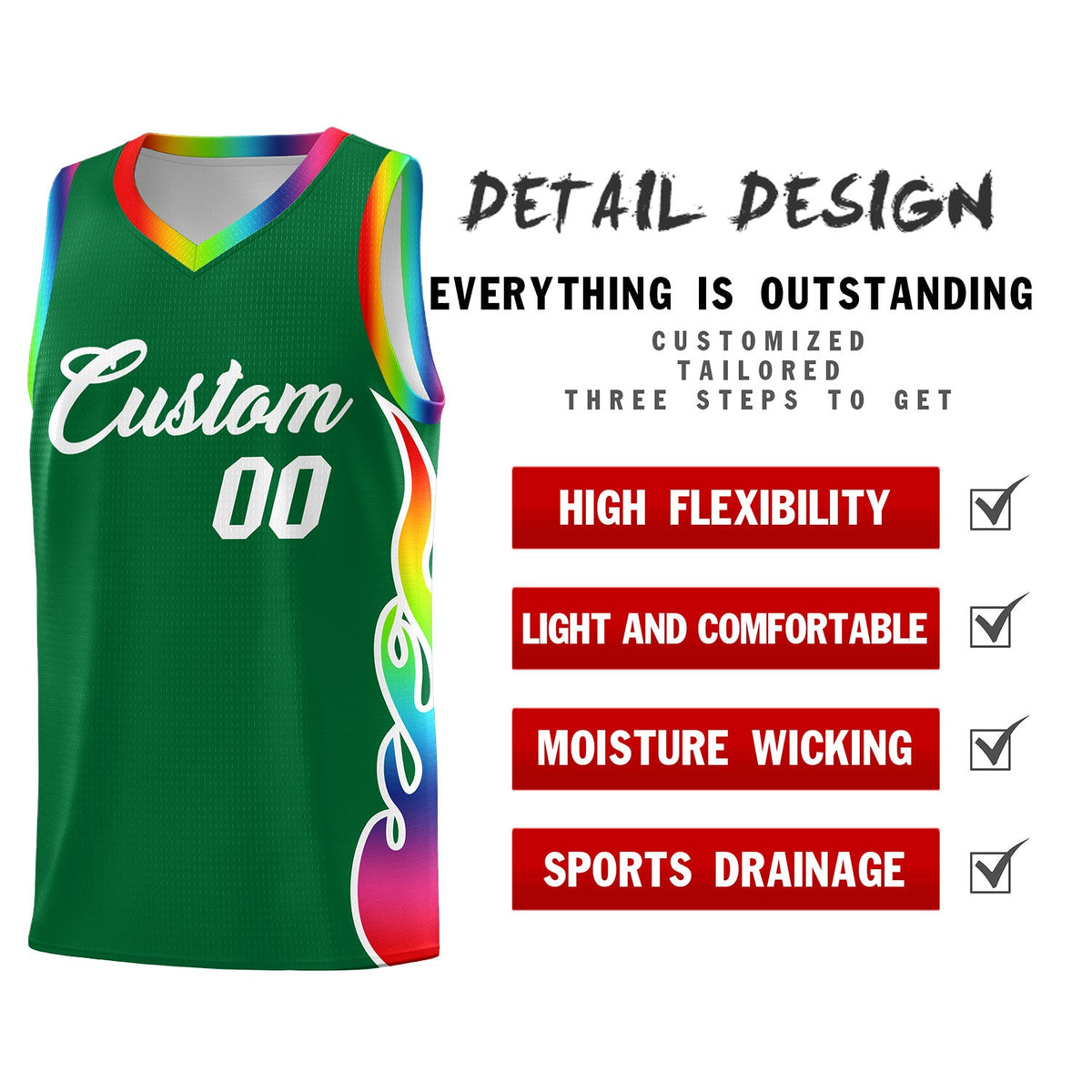Custom Kelly Green Side Flame Pattern Fashion Sports Uniform Basketball Jersey|KXKSHOP