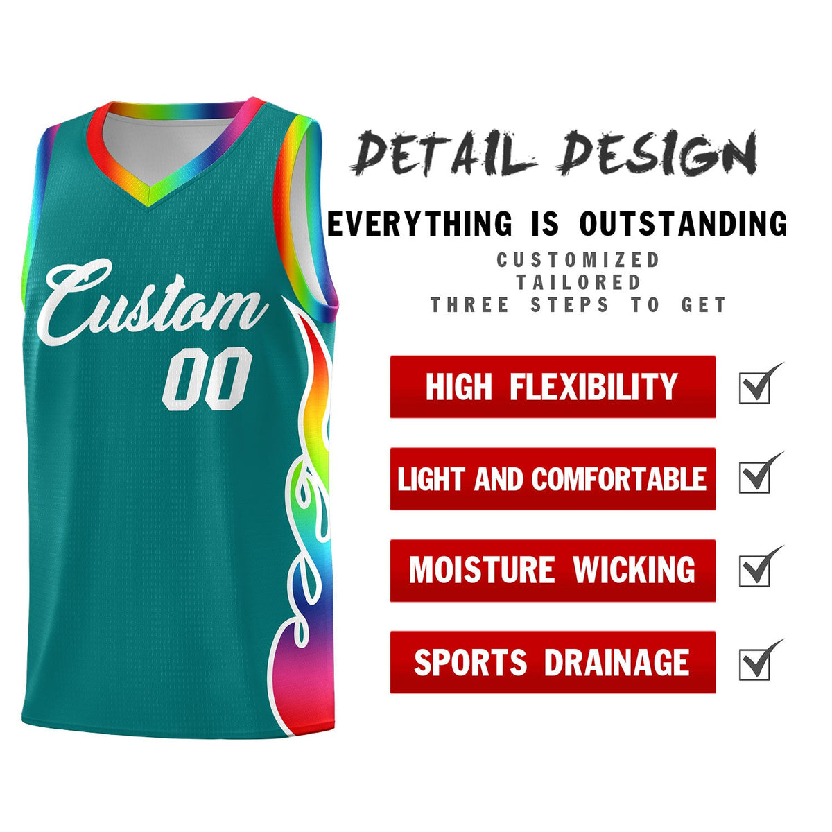 Custom Aqua Side Flame Pattern Fashion Sports Uniform Basketball Jersey|KXKSHOP