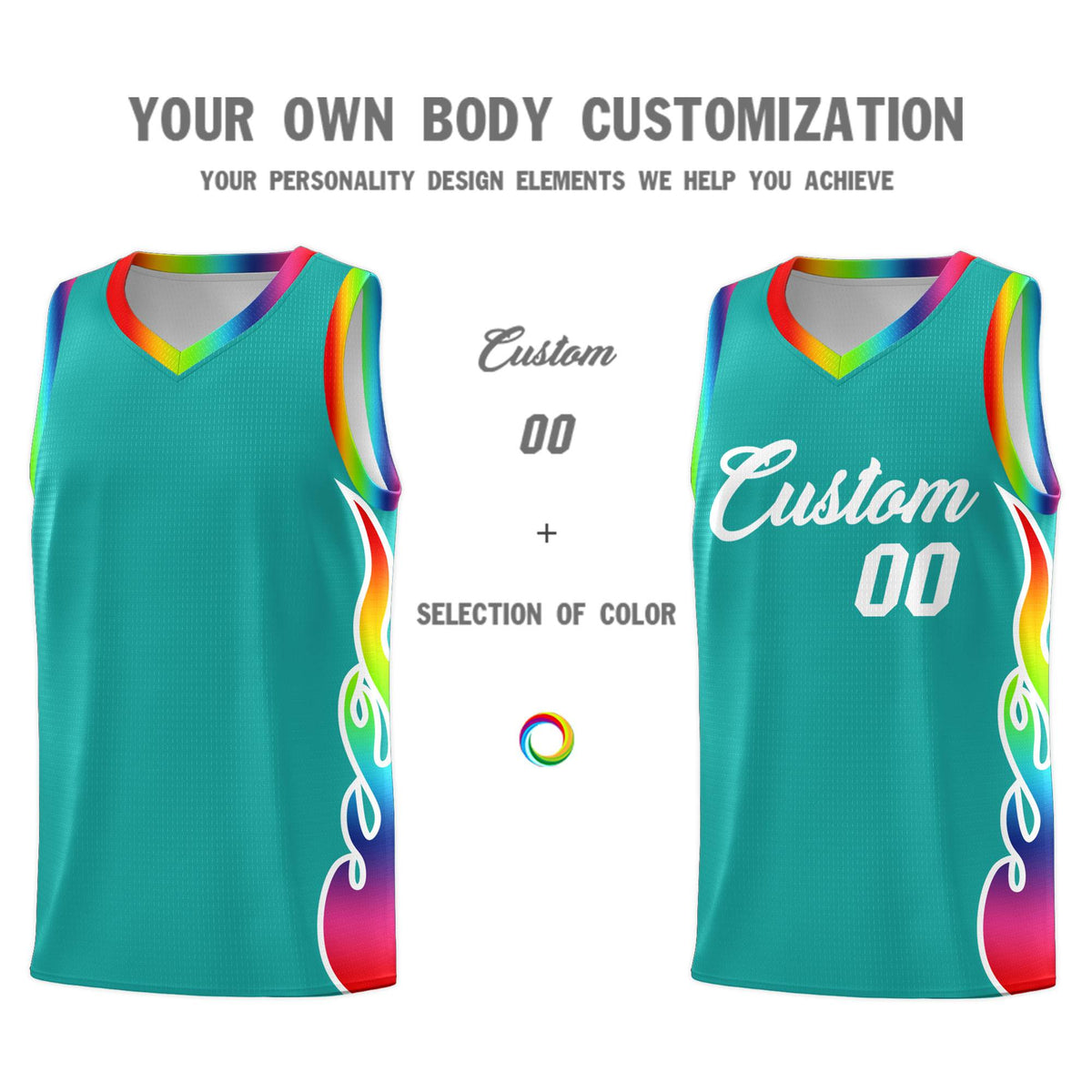 Custom Aqua Side Flame Pattern Fashion Sports Uniform Basketball Jersey|KXKSHOP
