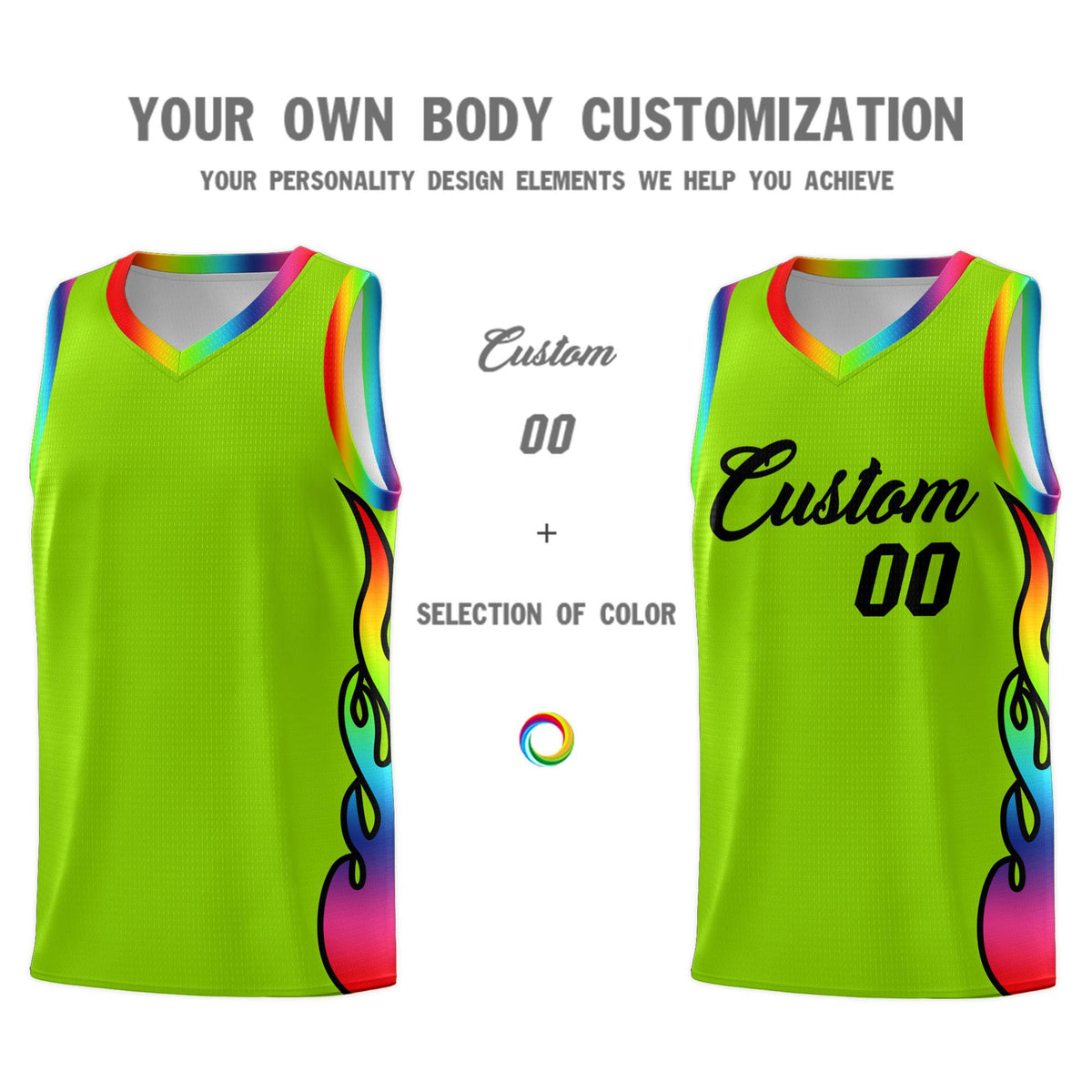 Custom Neon Green Side Flame Pattern Fashion Sports Uniform Basketball Jersey|KXKSHOP