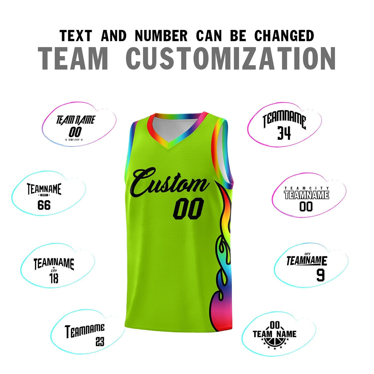 Custom Neon Green Side Flame Pattern Fashion Sports Uniform Basketball Jersey|KXKSHOP
