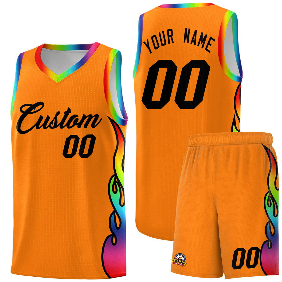 Custom Orange Side Flame Pattern Fashion Sports Uniform Basketball Jersey|KXKSHOP