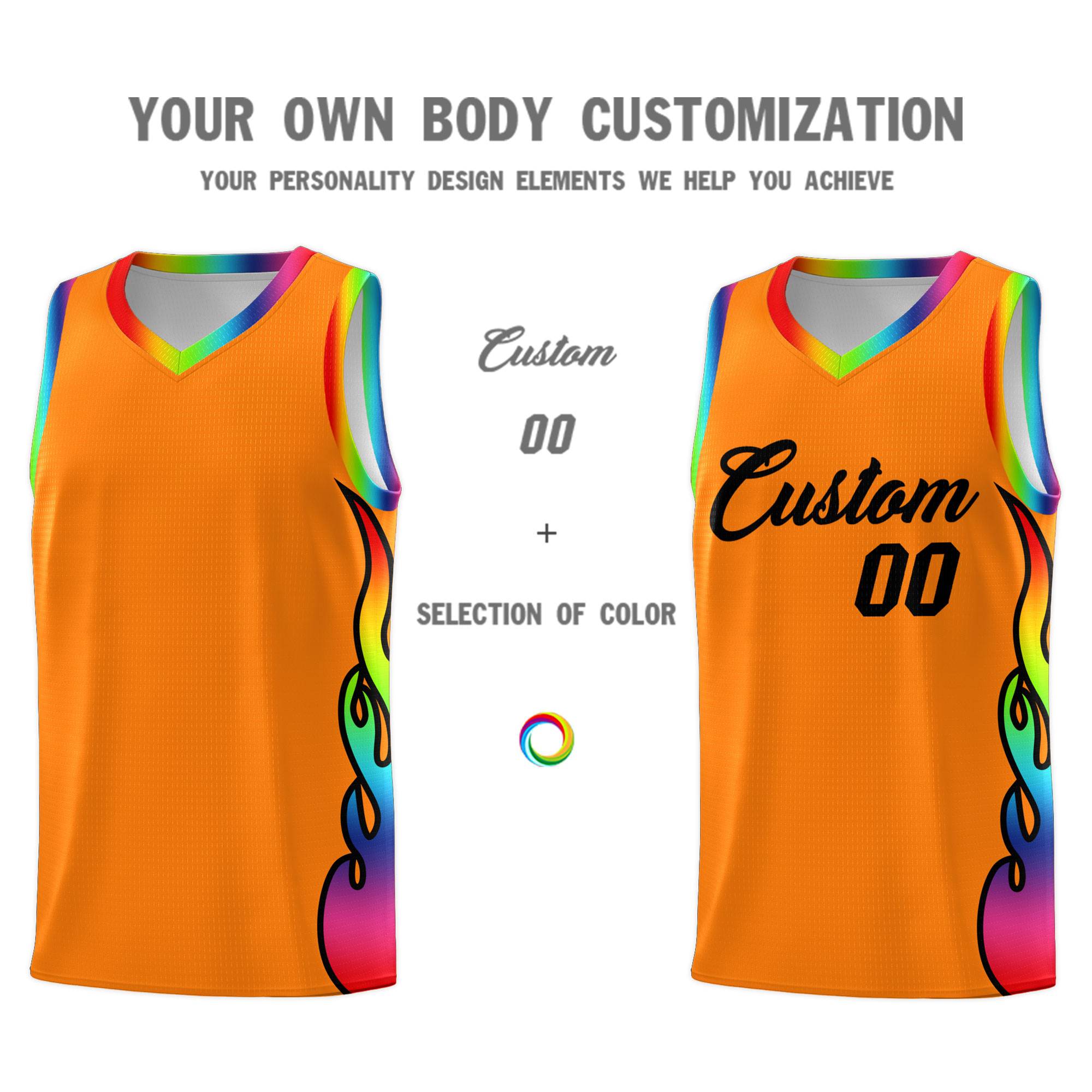 Custom Orange Side Flame Pattern Fashion Sports Uniform Basketball Jersey|KXKSHOP