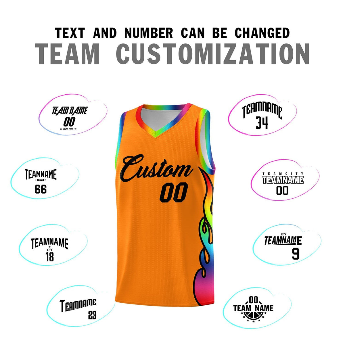 Custom Orange Side Flame Pattern Fashion Sports Uniform Basketball Jersey|KXKSHOP