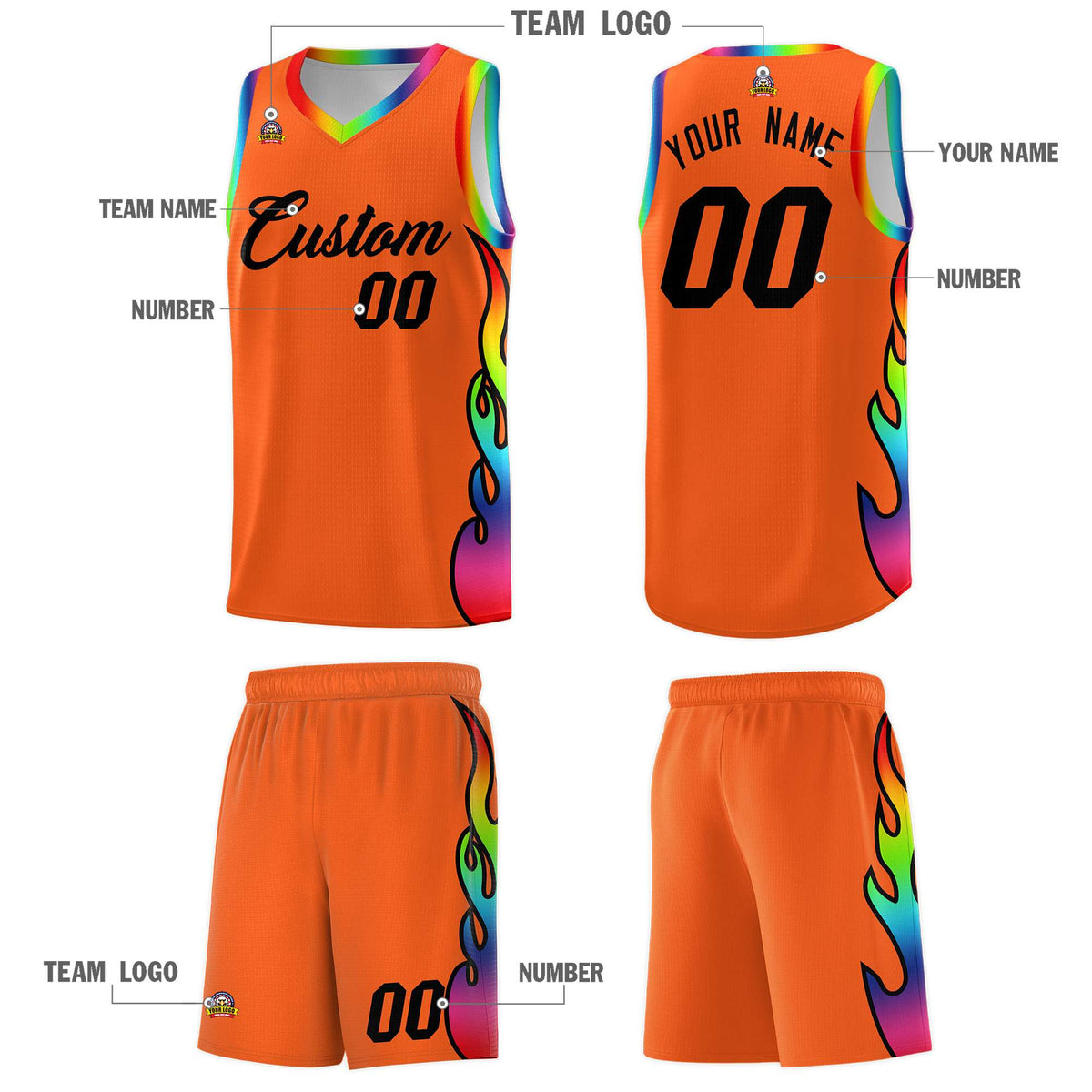 Custom Texas Orange Side Flame Pattern Fashion Sports Uniform Basketball Jersey|KXKSHOP