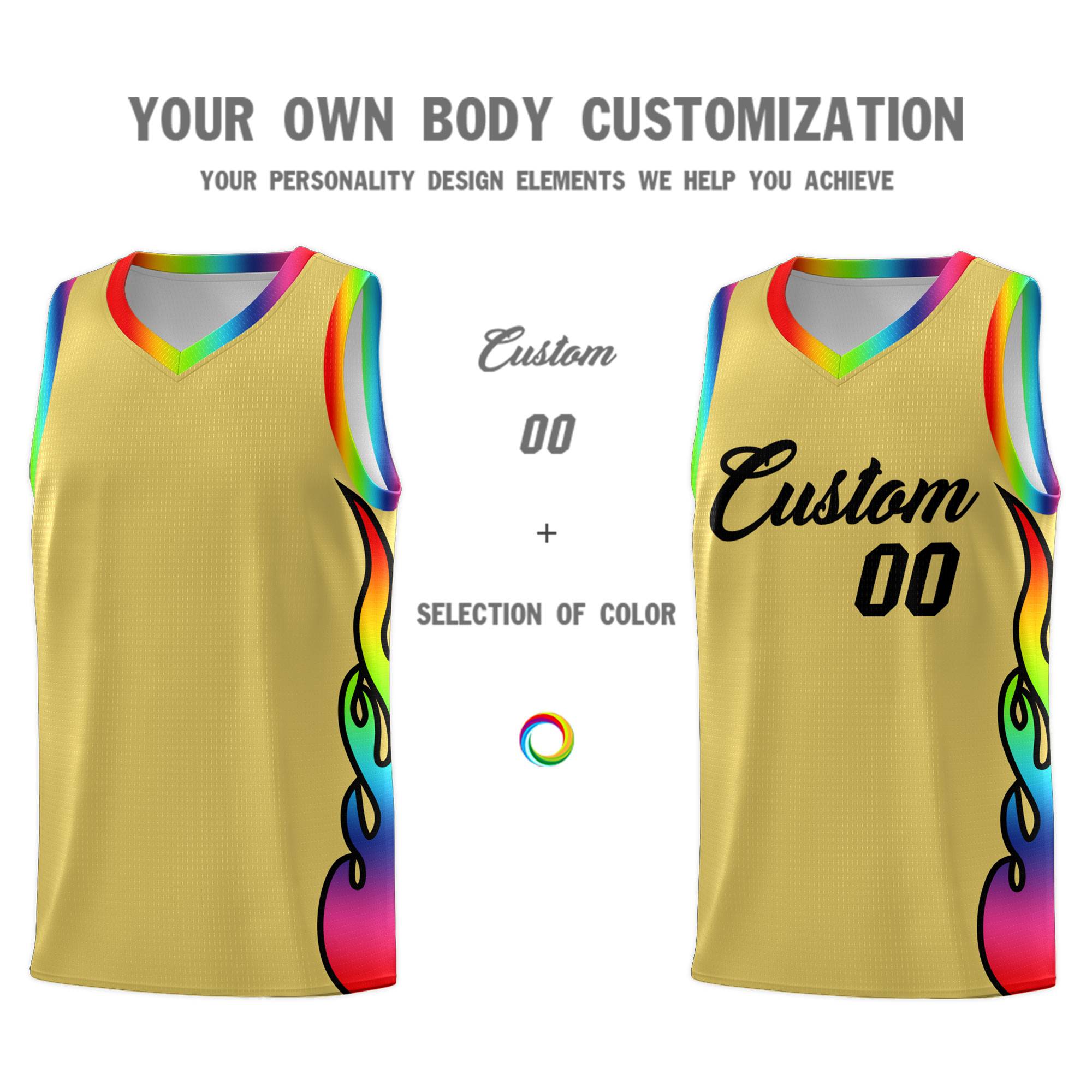 Custom Old Gold Side Flame Pattern Fashion Sports Uniform Basketball Jersey|KXKSHOP