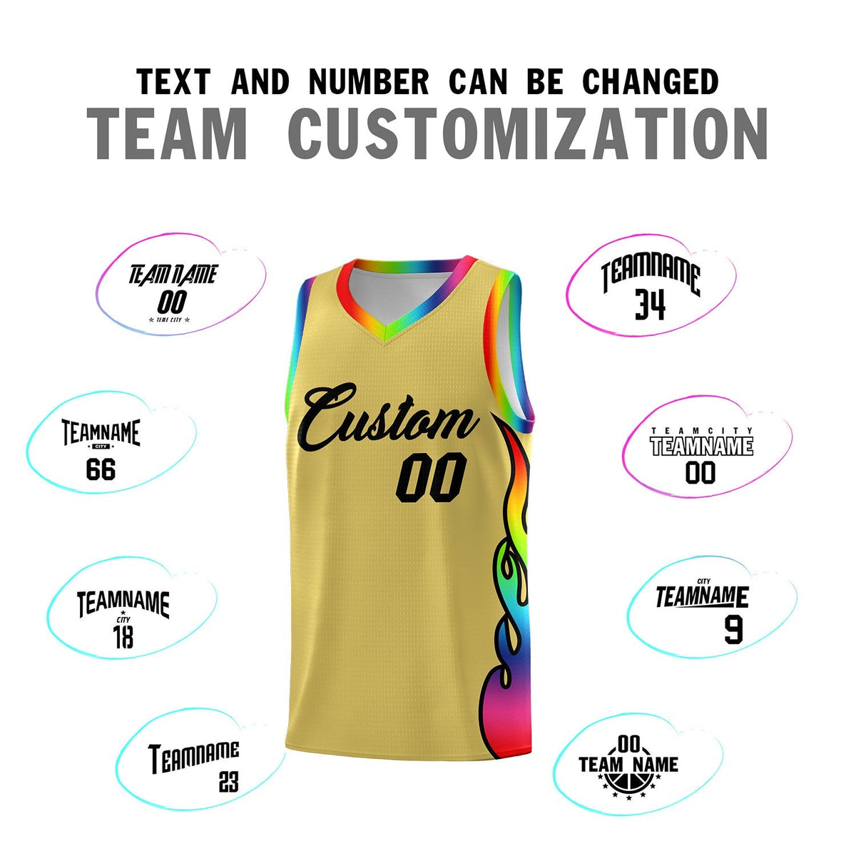 Custom Old Gold Side Flame Pattern Fashion Sports Uniform Basketball Jersey|KXKSHOP