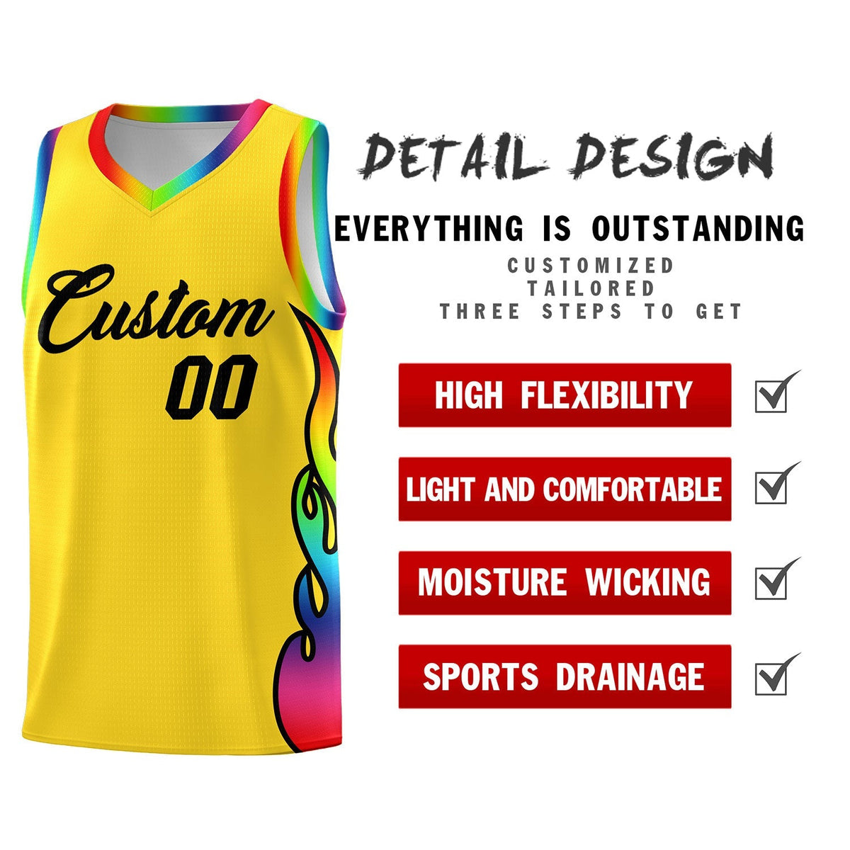Custom Gold Side Flame Pattern Fashion Sports Uniform Basketball Jersey|KXKSHOP