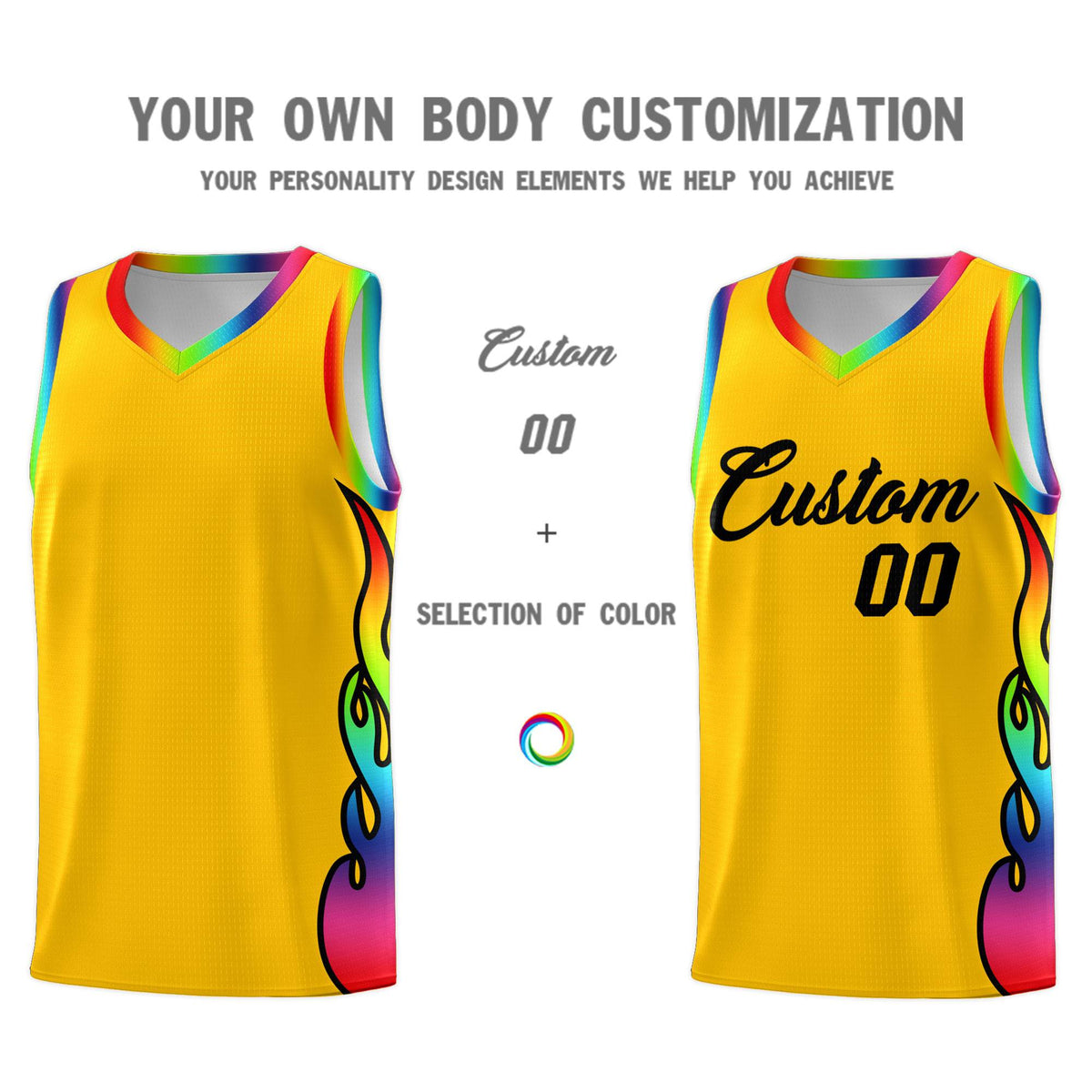 Custom Yellow Side Flame Pattern Fashion Sports Uniform Basketball Jersey|KXKSHOP