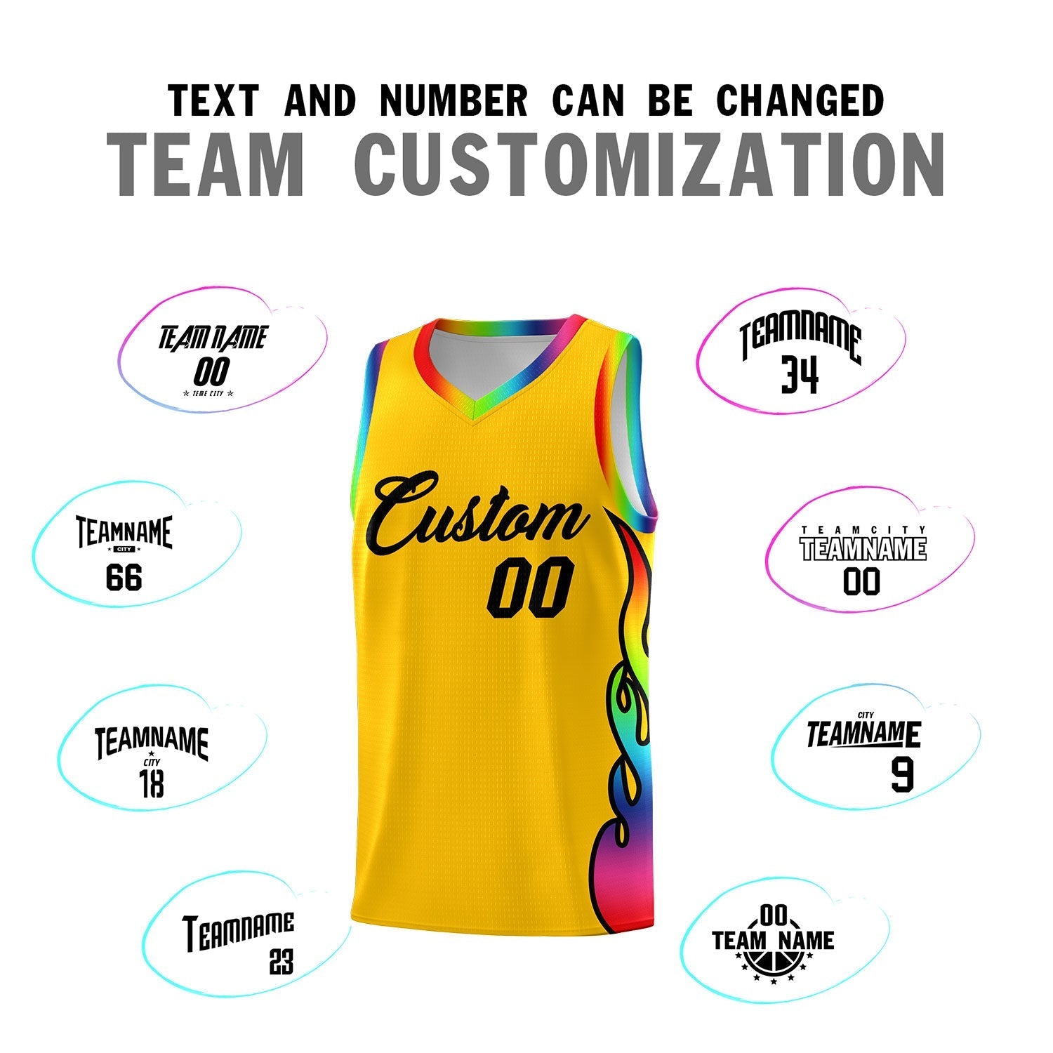 Custom Yellow Side Flame Pattern Fashion Sports Uniform Basketball Jersey|KXKSHOP