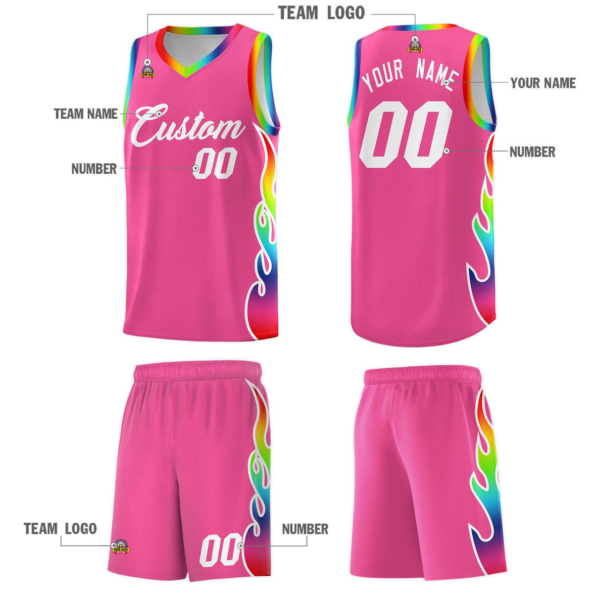Custom Pink Side Flame Pattern Fashion Sports Uniform Basketball Jersey|KXKSHOP