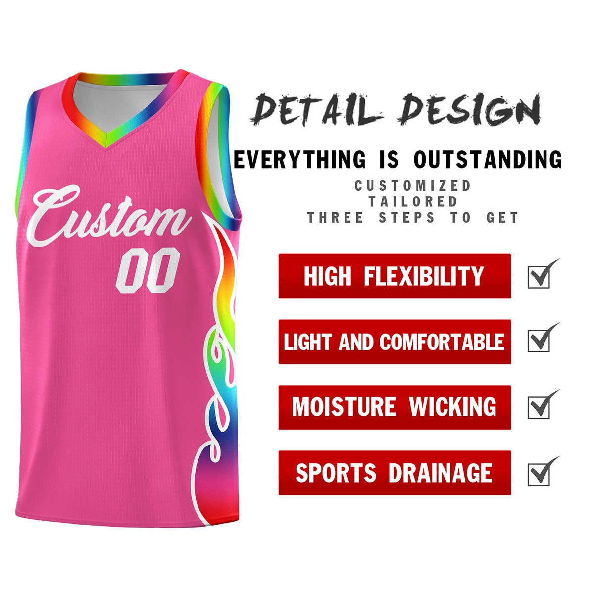 Custom Pink Side Flame Pattern Fashion Sports Uniform Basketball Jersey|KXKSHOP