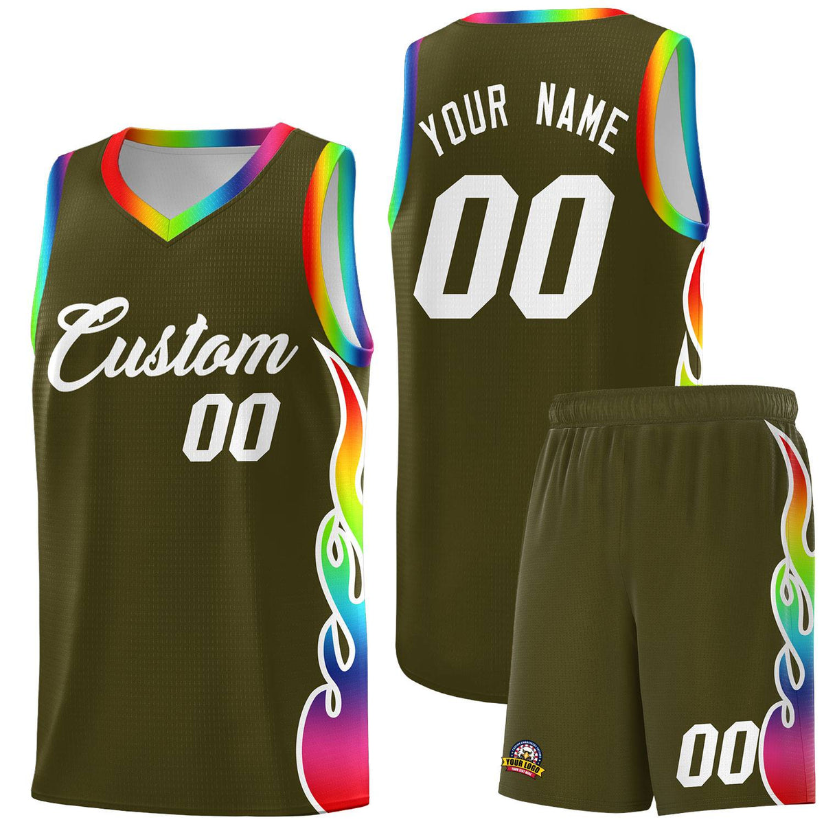 Custom Olive Side Flame Pattern Fashion Sports Uniform Basketball Jersey|KXKSHOP
