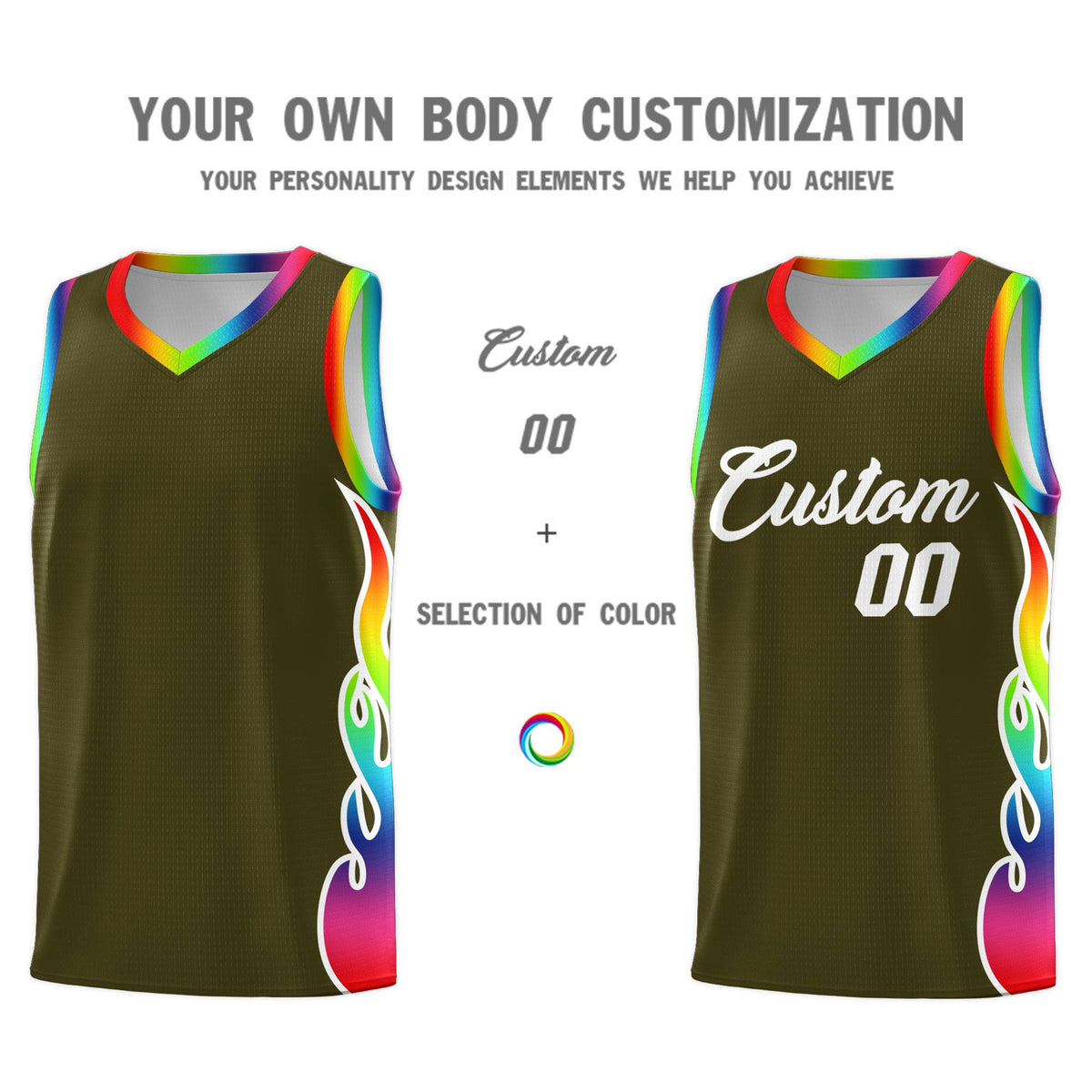 Custom Olive Side Flame Pattern Fashion Sports Uniform Basketball Jersey|KXKSHOP