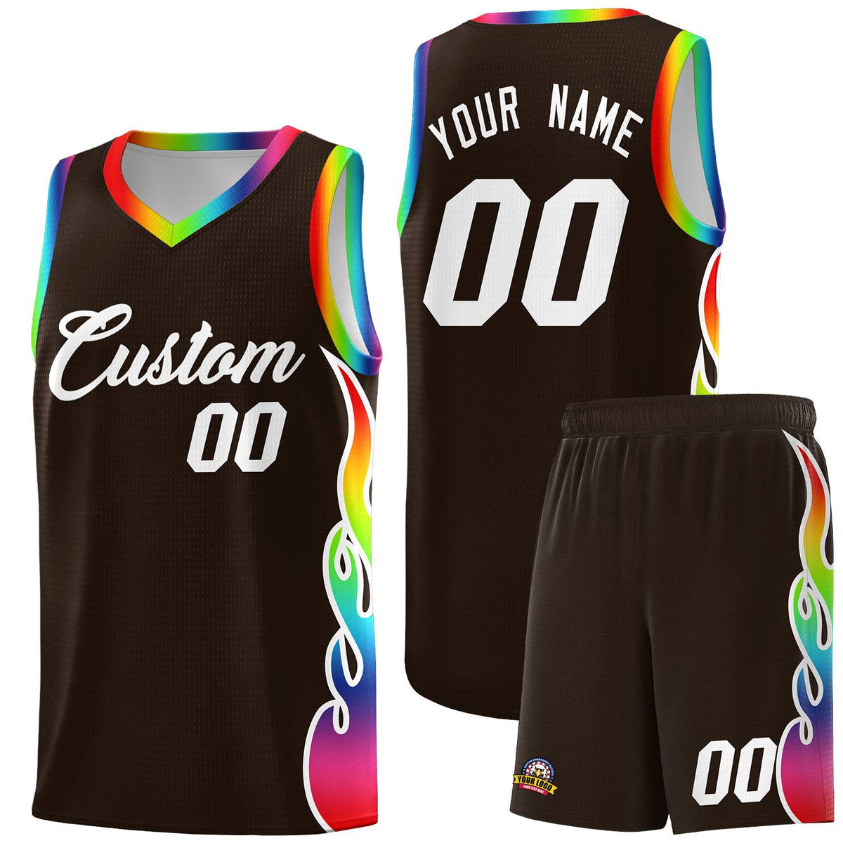 Custom Brown Side Flame Pattern Fashion Sports Uniform Basketball Jersey|KXKSHOP