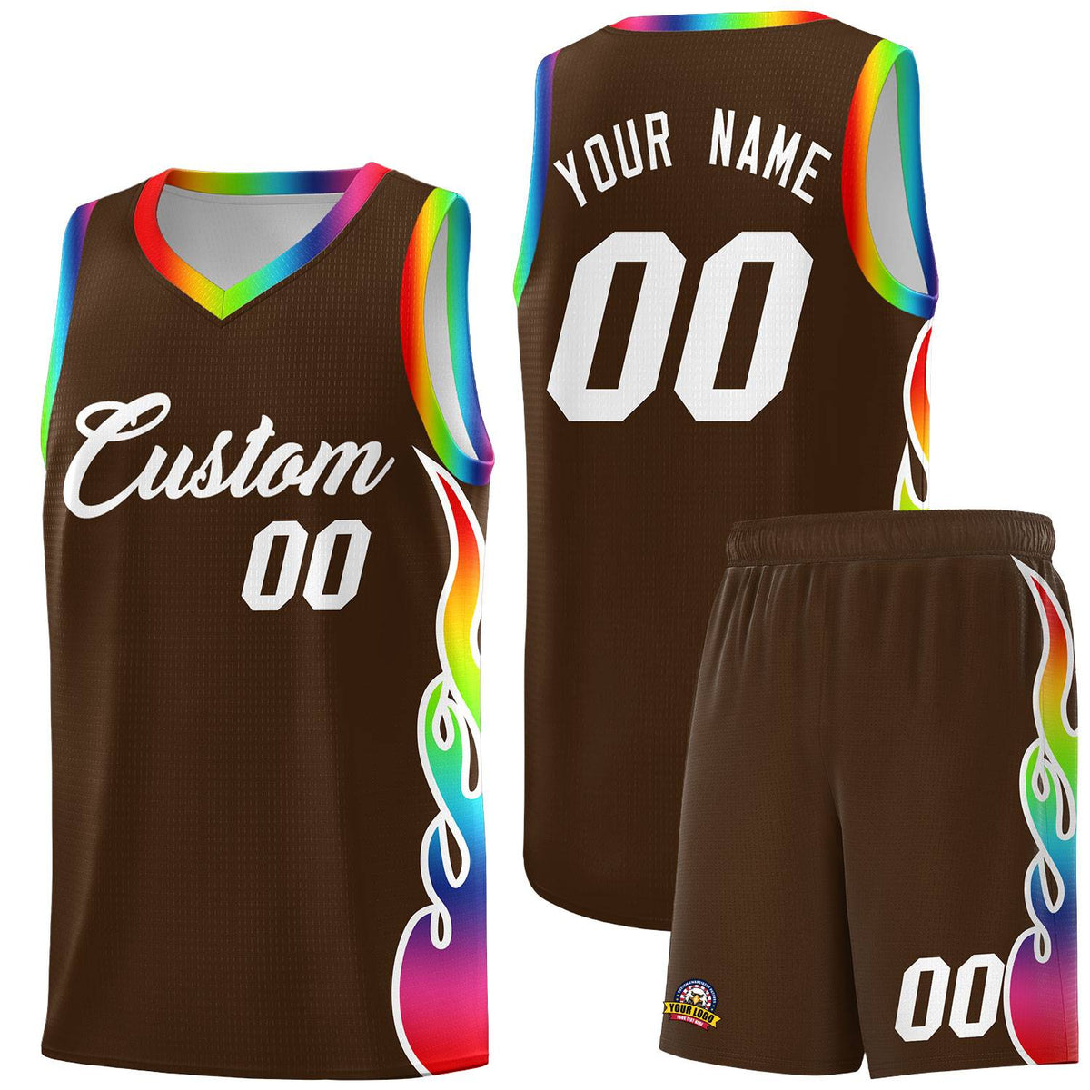 Custom Brown Side Flame Pattern Fashion Sports Uniform Basketball Jersey|KXKSHOP