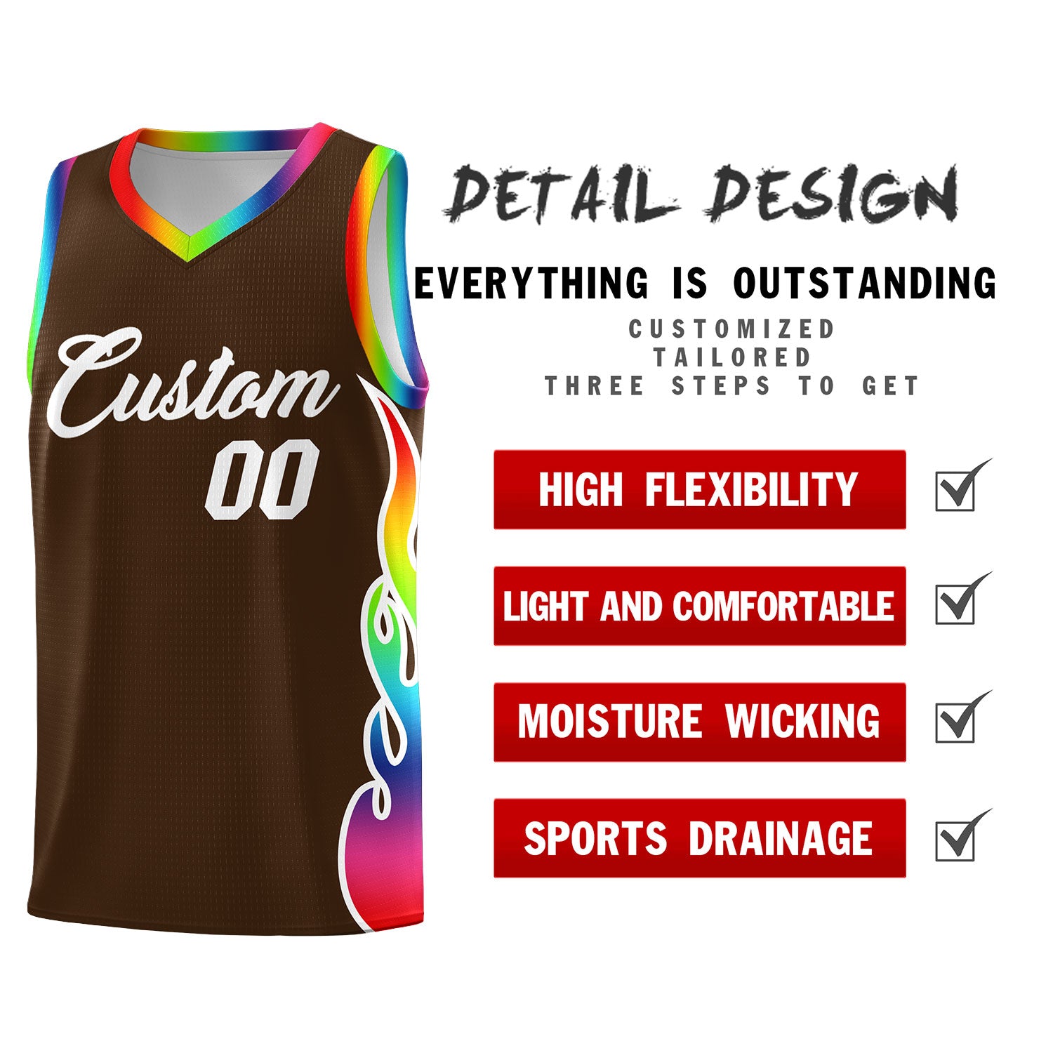 Custom Brown Side Flame Pattern Fashion Sports Uniform Basketball Jersey|KXKSHOP