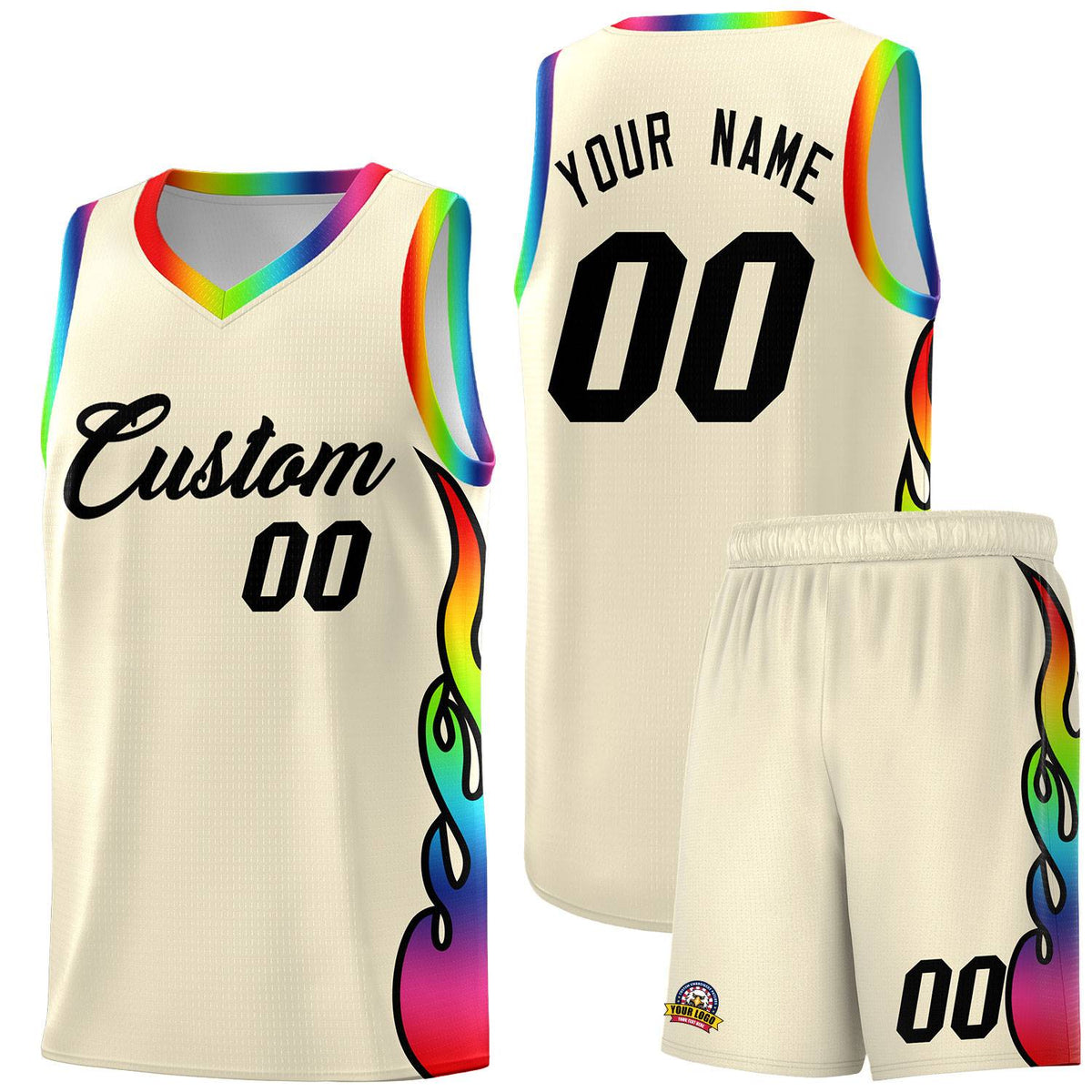 Custom Cream Side Flame Pattern Fashion Sports Uniform Basketball Jersey|KXKSHOP