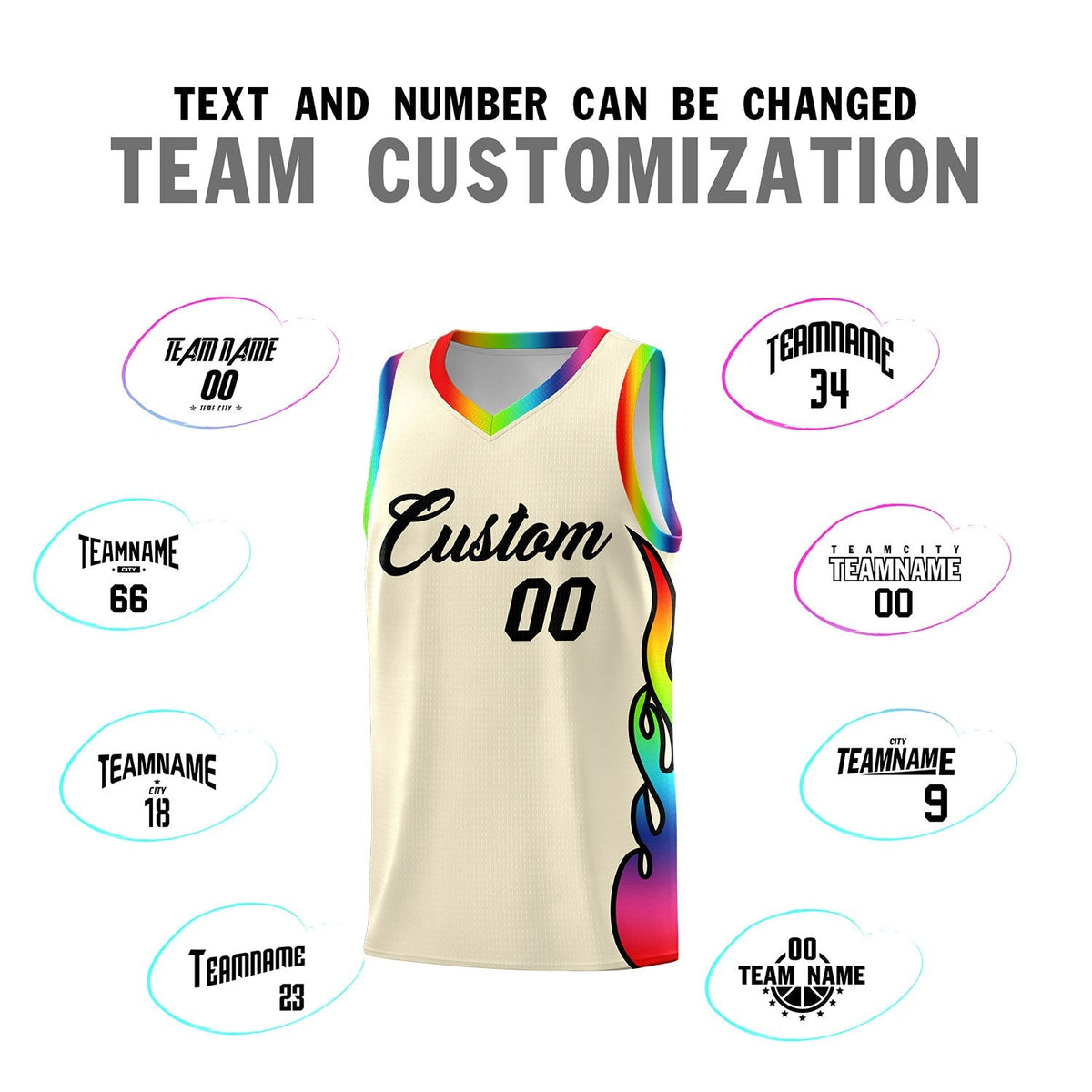 Custom Cream Side Flame Pattern Fashion Sports Uniform Basketball Jersey|KXKSHOP