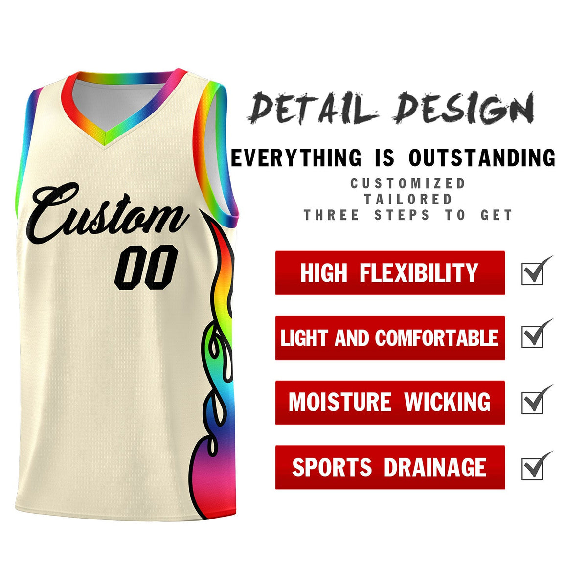 Custom Cream Side Flame Pattern Fashion Sports Uniform Basketball Jersey|KXKSHOP