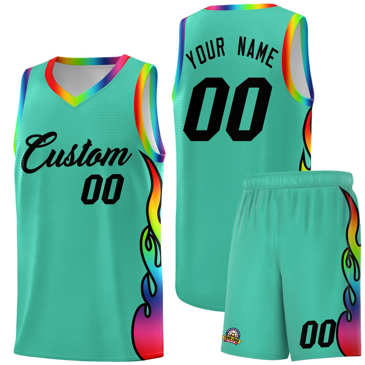 Custom Bright Green Side Flame Pattern Fashion Sports Uniform Basketball Jersey|KXKSHOP