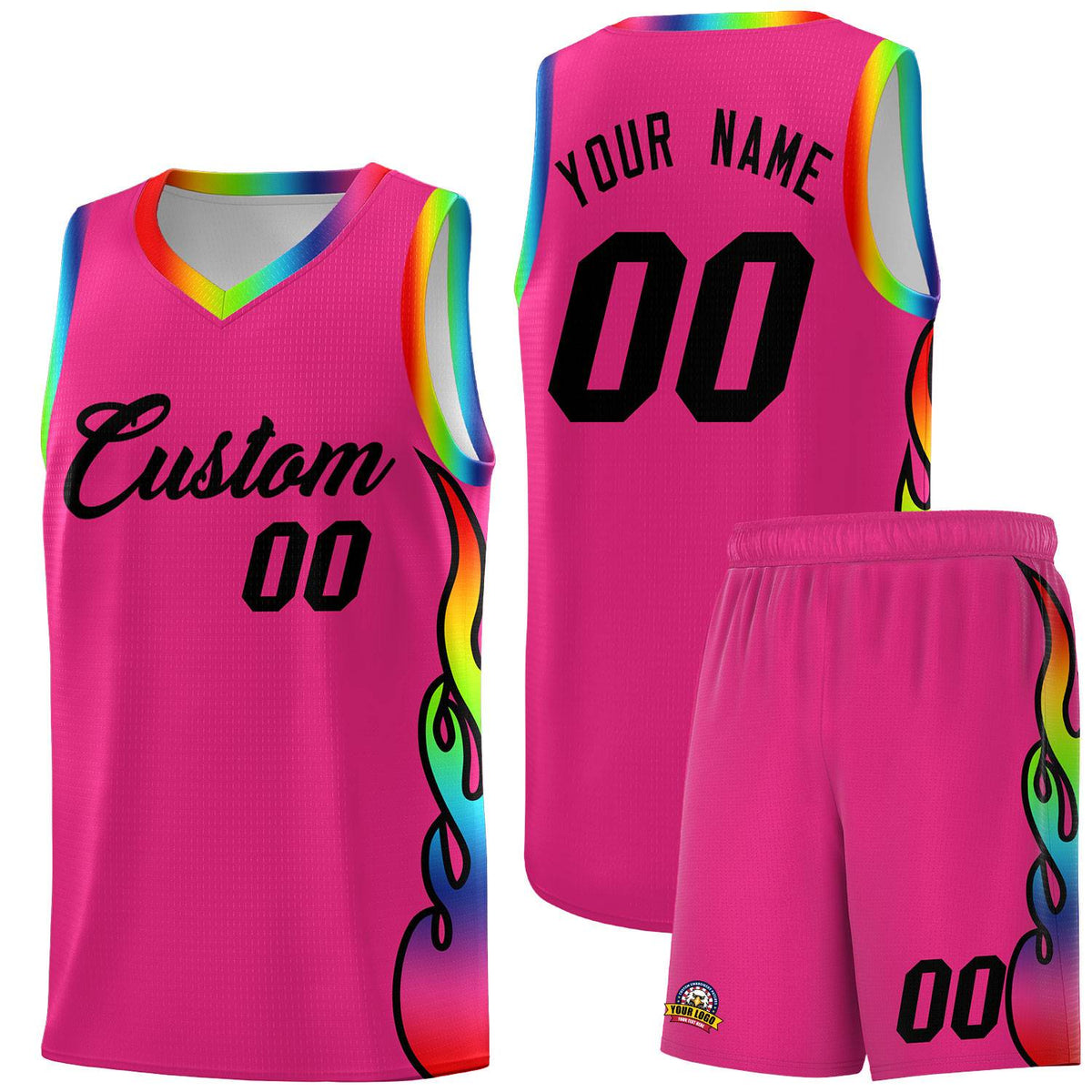 Custom Rose Red Side Flame Pattern Fashion Sports Uniform Basketball Jersey|KXKSHOP