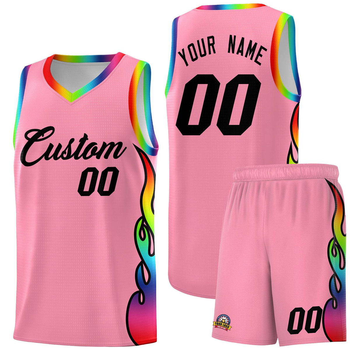 Custom Light Pink Side Flame Pattern Fashion Sports Uniform Basketball Jersey|KXKSHOP