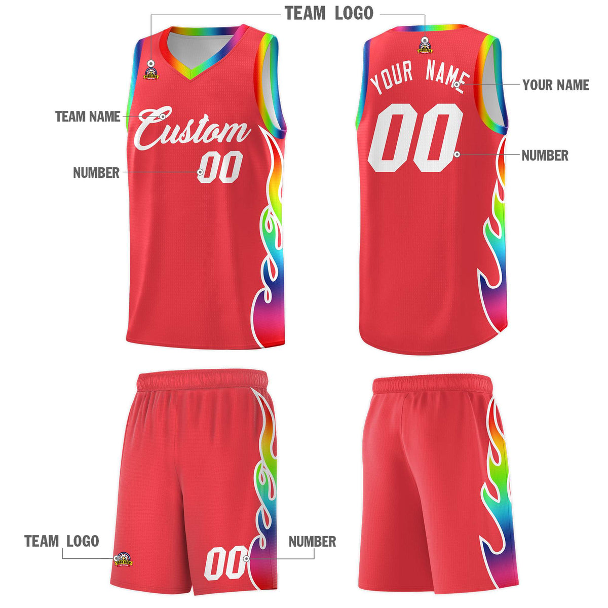 Custom Light Red Side Flame Pattern Fashion Sports Uniform Basketball Jersey|KXKSHOP