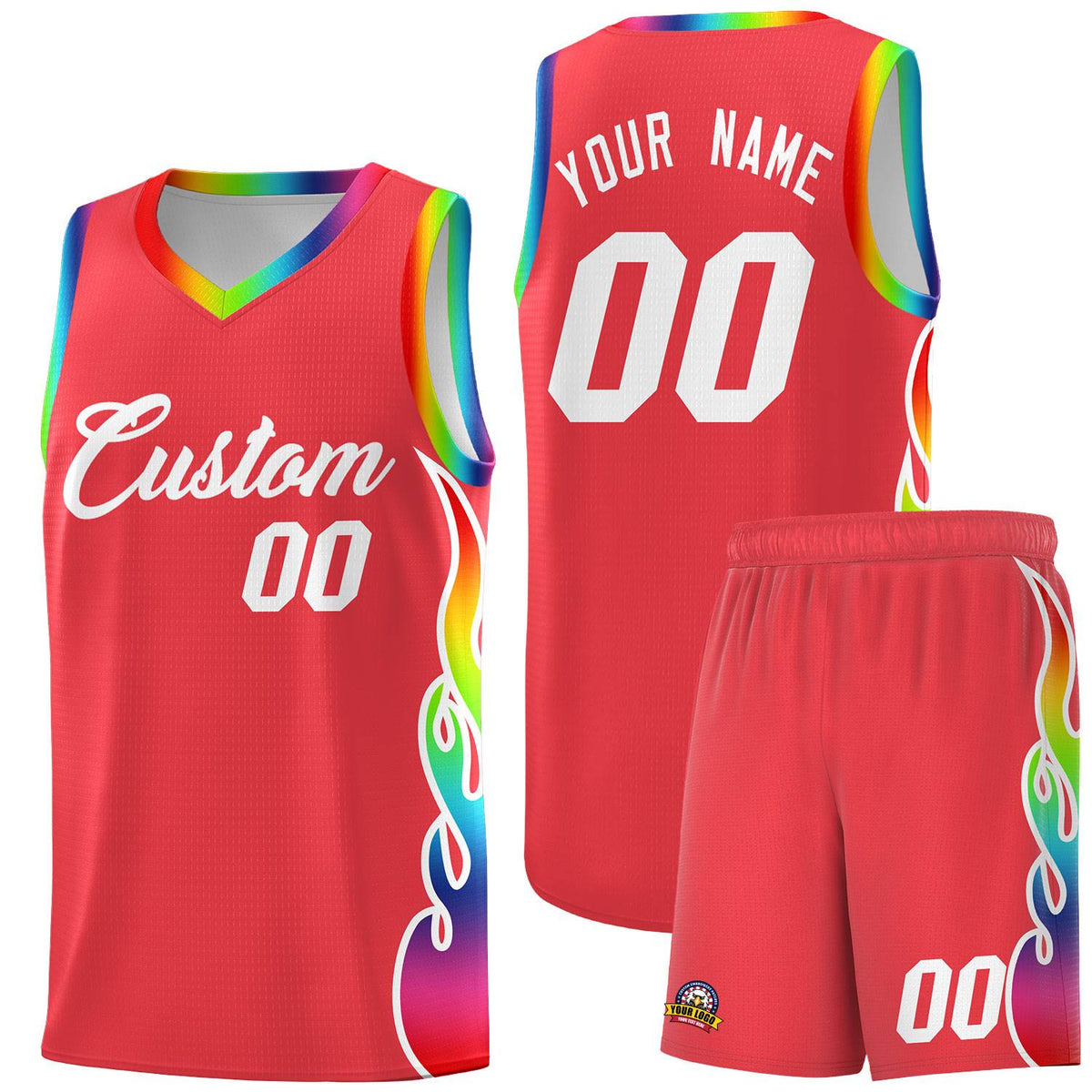 Custom Light Red Side Flame Pattern Fashion Sports Uniform Basketball Jersey|KXKSHOP