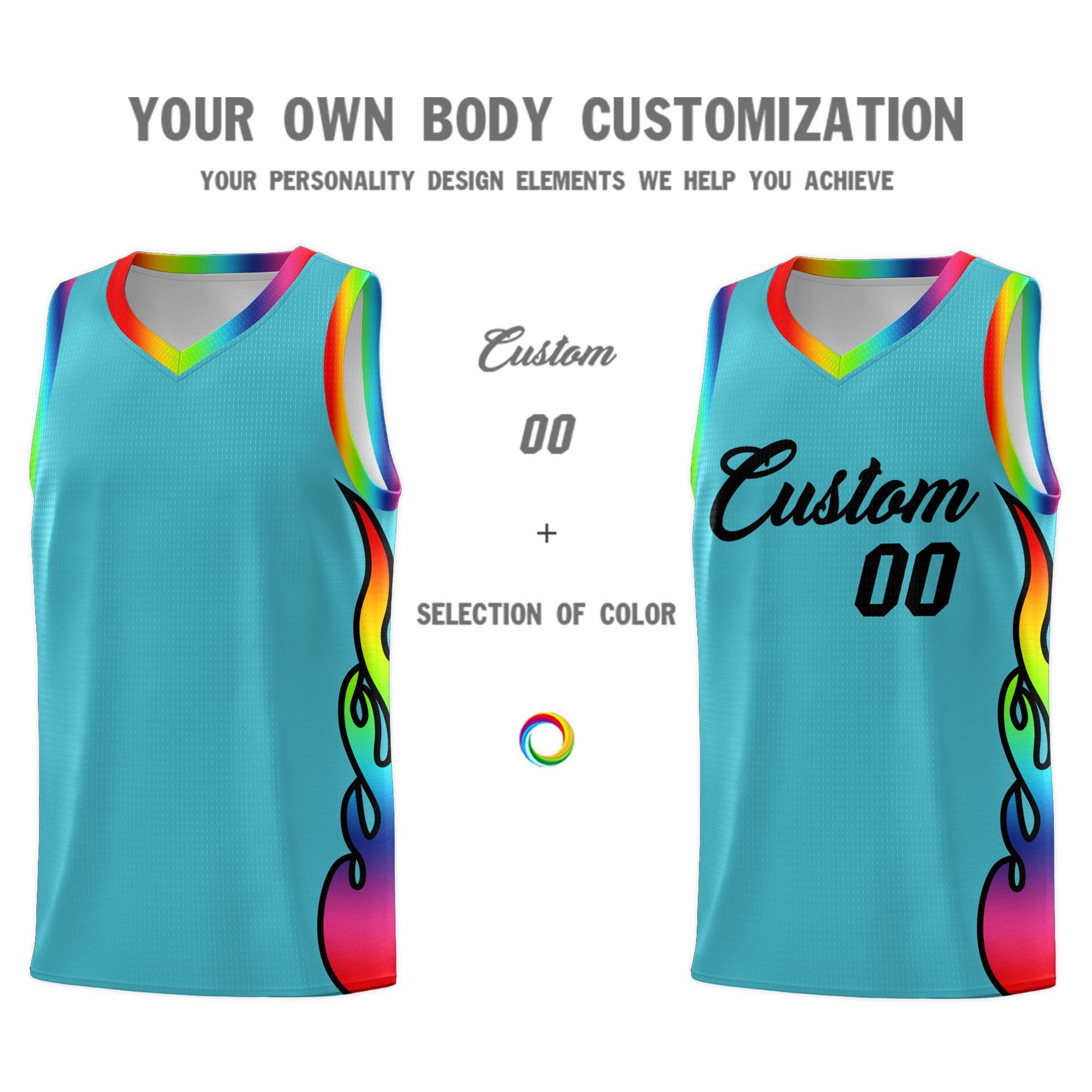 Custom Sky Blue Side Flame Pattern Fashion Sports Uniform Basketball Jersey|KXKSHOP