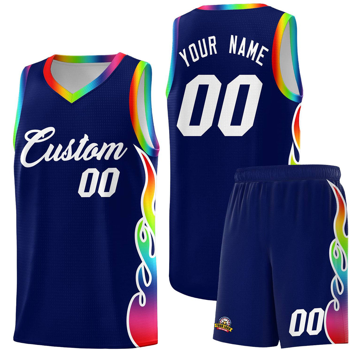 Custom Navy Side Flame Pattern Fashion Sports Uniform Basketball Jersey|KXKSHOP