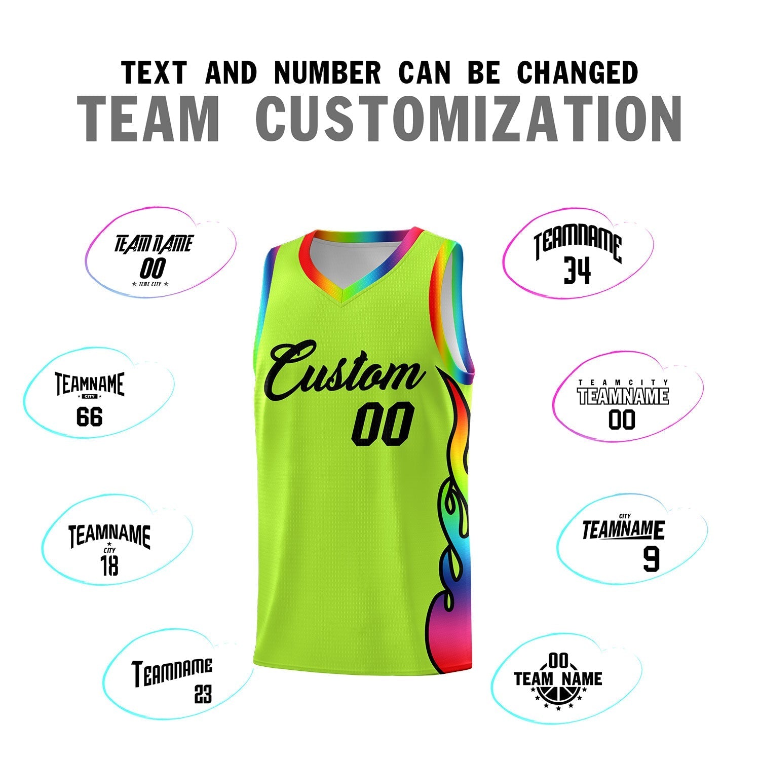 Custom Neon Green Side Flame Pattern Fashion Sports Uniform Basketball Jersey|KXKSHOP