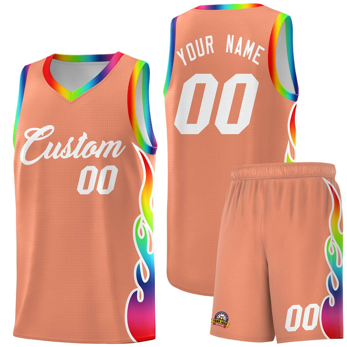 Custom Light Orange Side Flame Pattern Fashion Sports Uniform Basketball Jersey|KXKSHOP