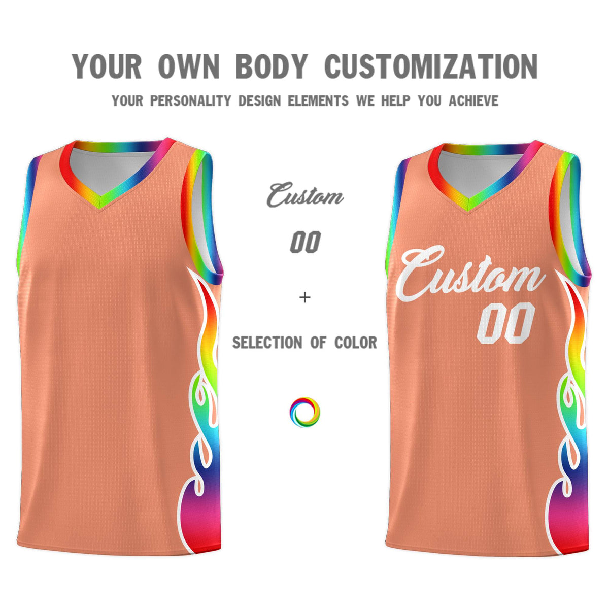 Custom Light Orange Side Flame Pattern Fashion Sports Uniform Basketball Jersey|KXKSHOP