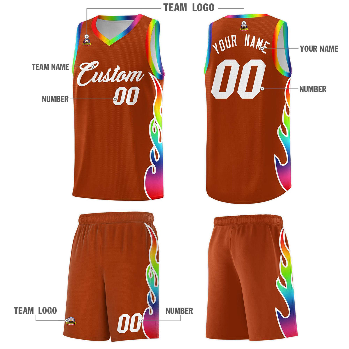 Custom Texas Orange Side Flame Pattern Fashion Sports Uniform Basketball Jersey|KXKSHOP