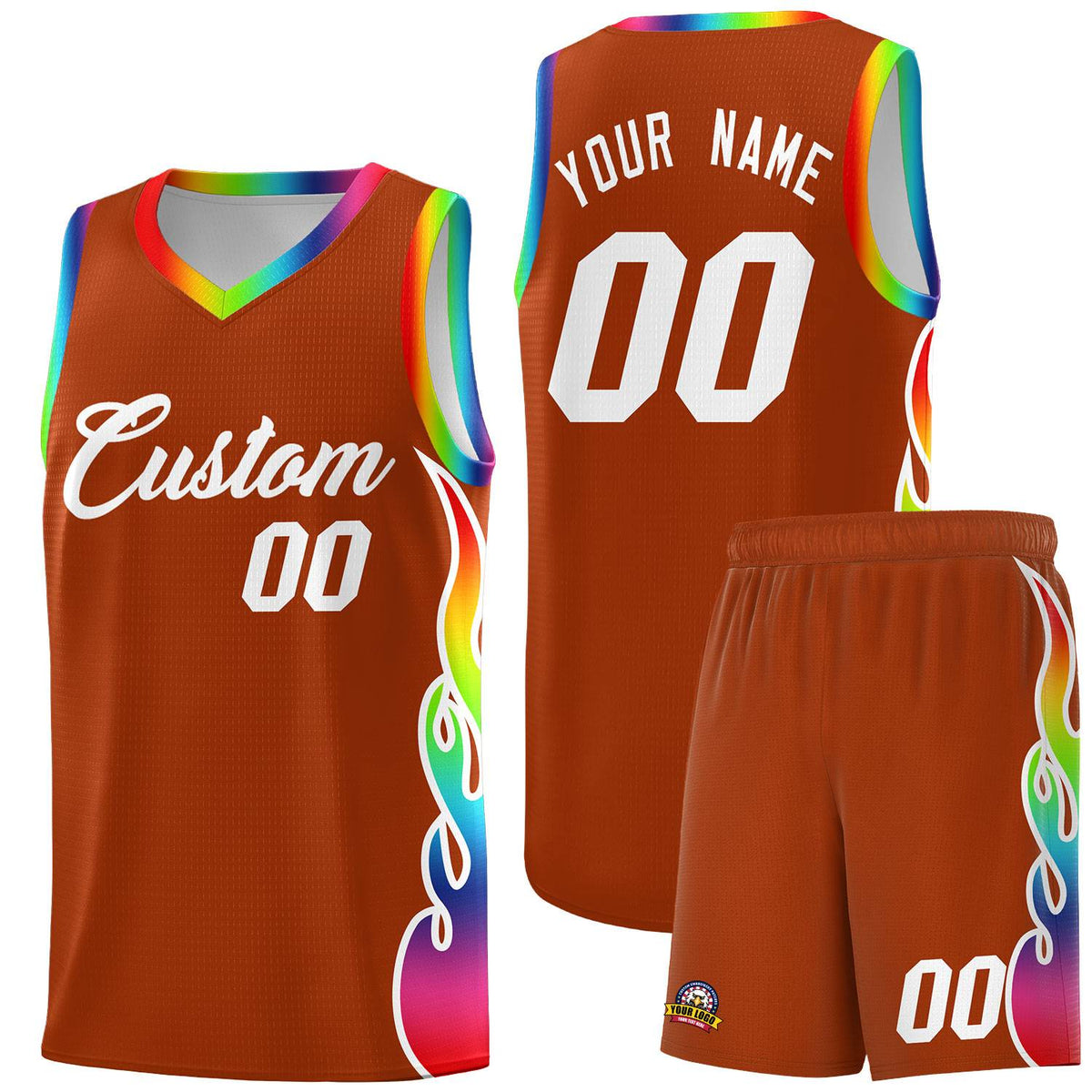 Custom Texas Orange Side Flame Pattern Fashion Sports Uniform Basketball Jersey|KXKSHOP