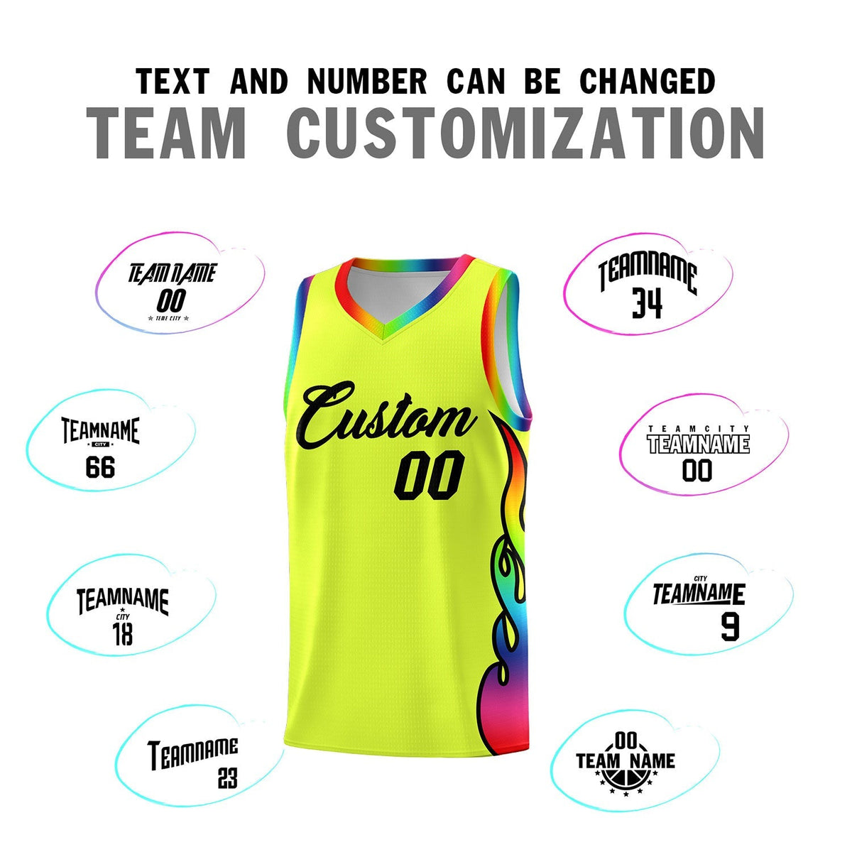 Custom Fluorescent Green Side Flame Pattern Fashion Sports Uniform Basketball Jersey|KXKSHOP