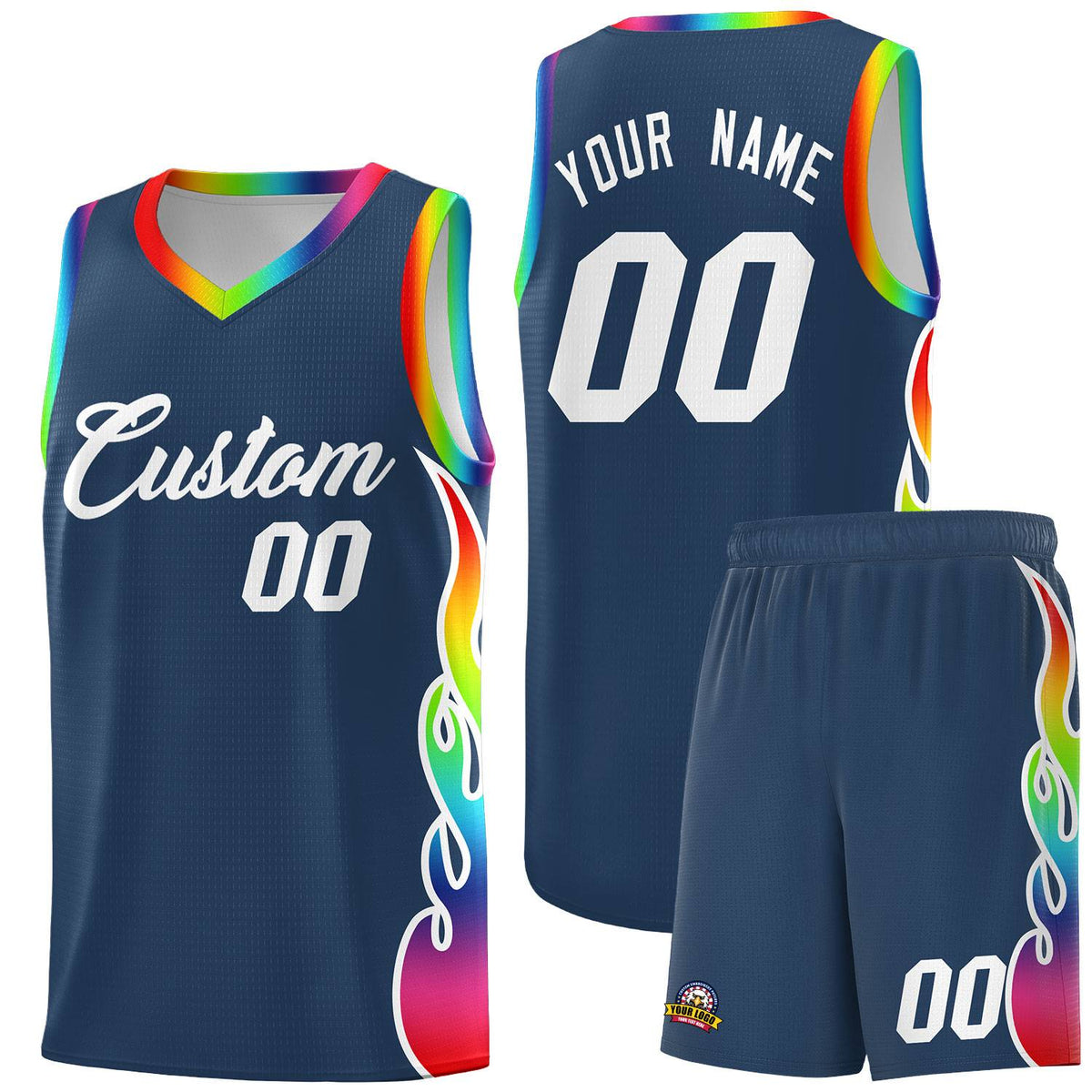 Custom Midnight Blue Side Flame Pattern Fashion Sports Uniform Basketball Jersey|KXKSHOP
