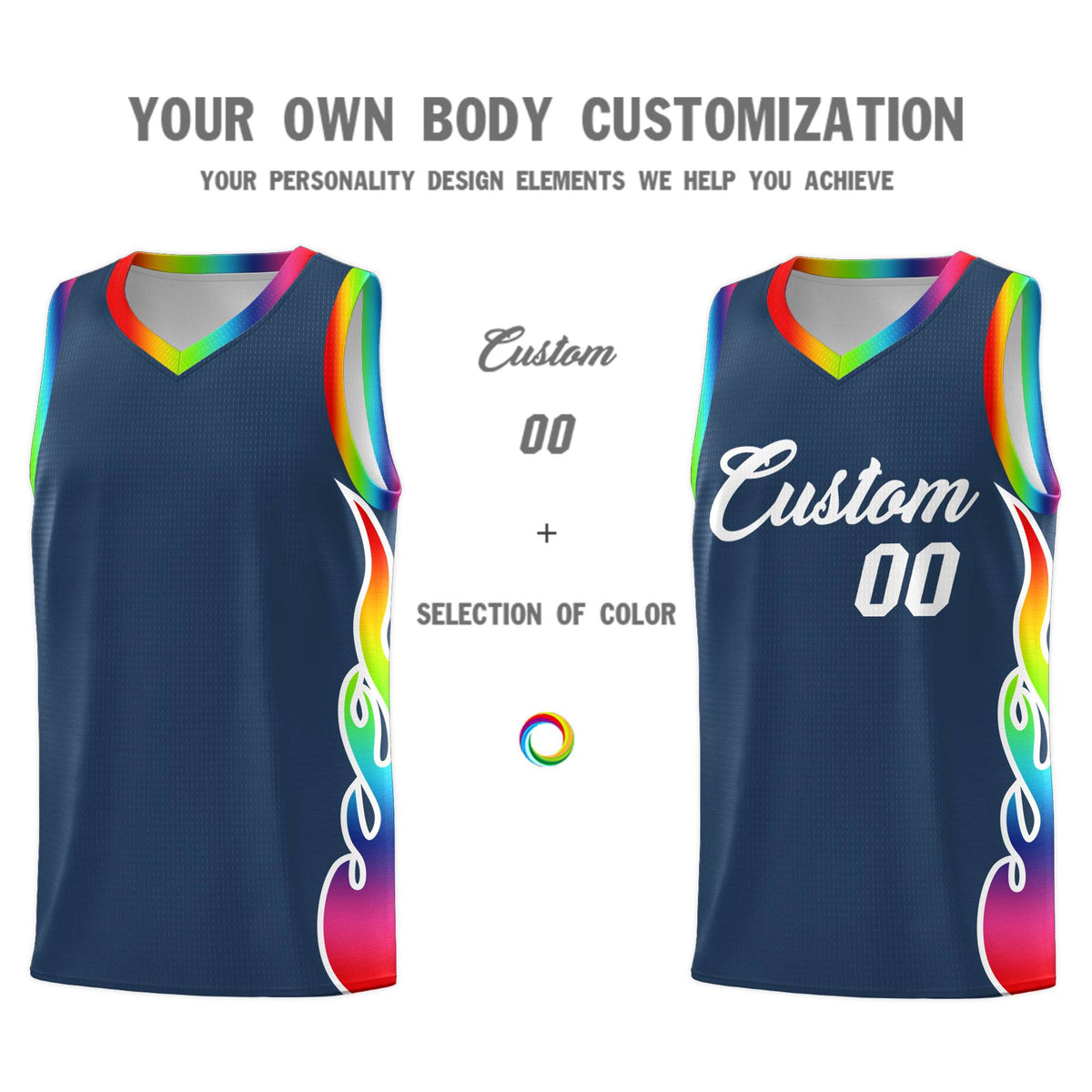 Custom Midnight Blue Side Flame Pattern Fashion Sports Uniform Basketball Jersey|KXKSHOP