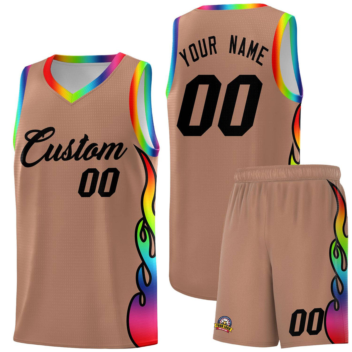 Custom Light Brown Side Flame Pattern Fashion Sports Uniform Basketball Jersey|KXKSHOP