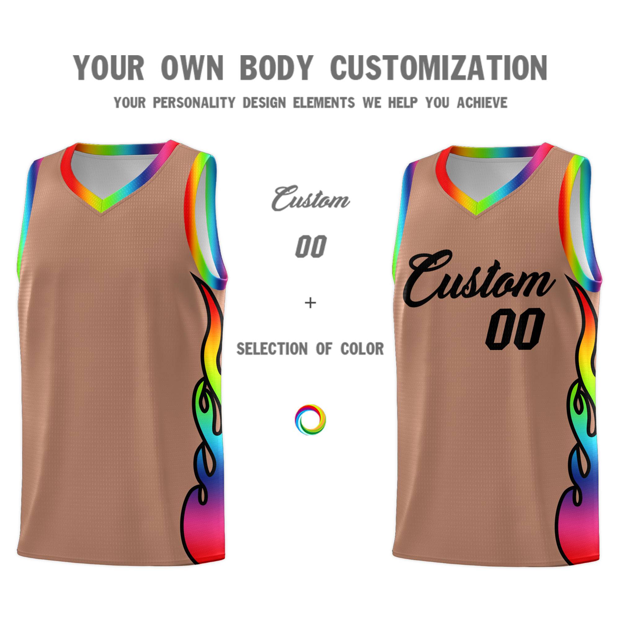 Custom Light Brown Side Flame Pattern Fashion Sports Uniform Basketball Jersey|KXKSHOP