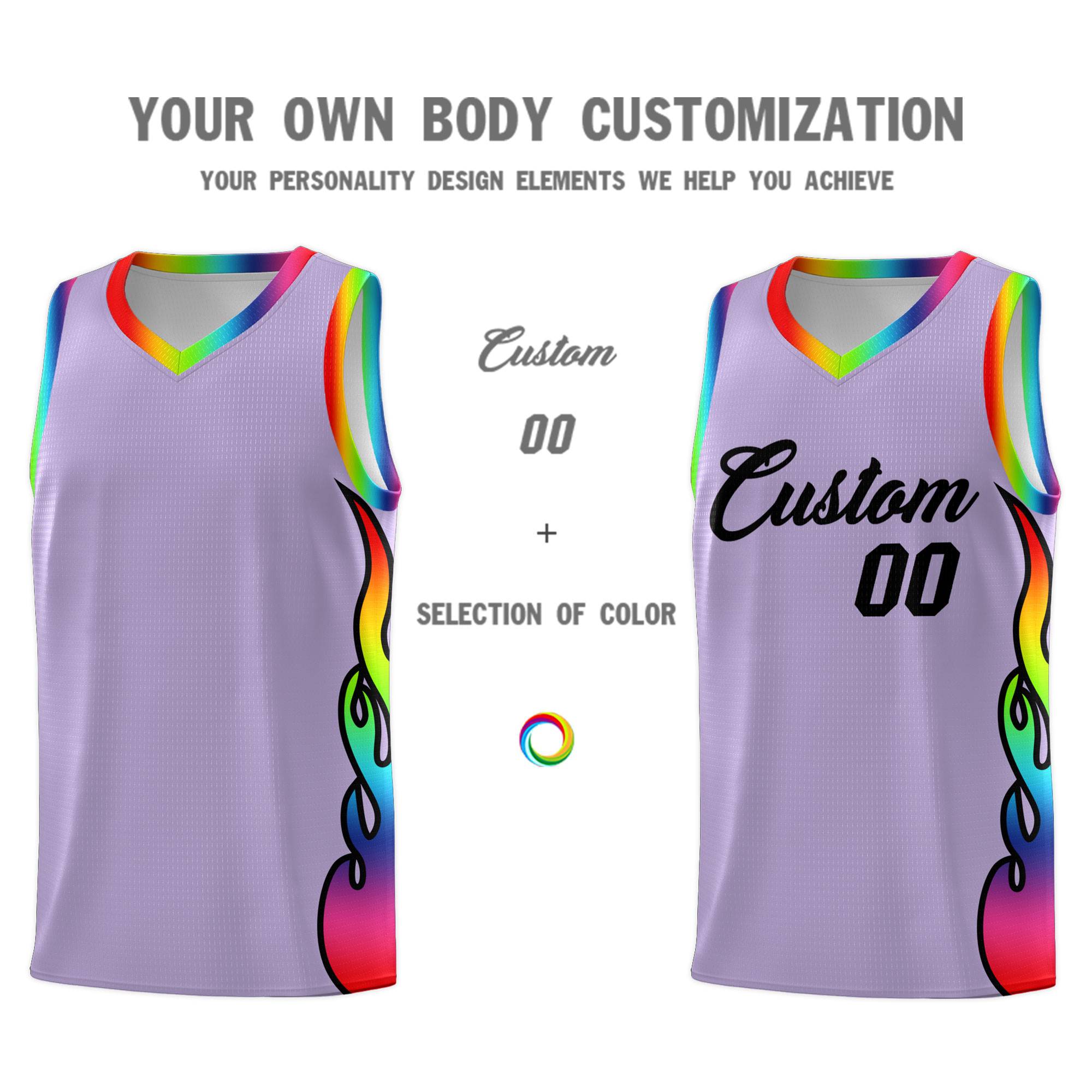 Custom Light Purple Side Flame Pattern Fashion Sports Uniform Basketball Jersey|KXKSHOP