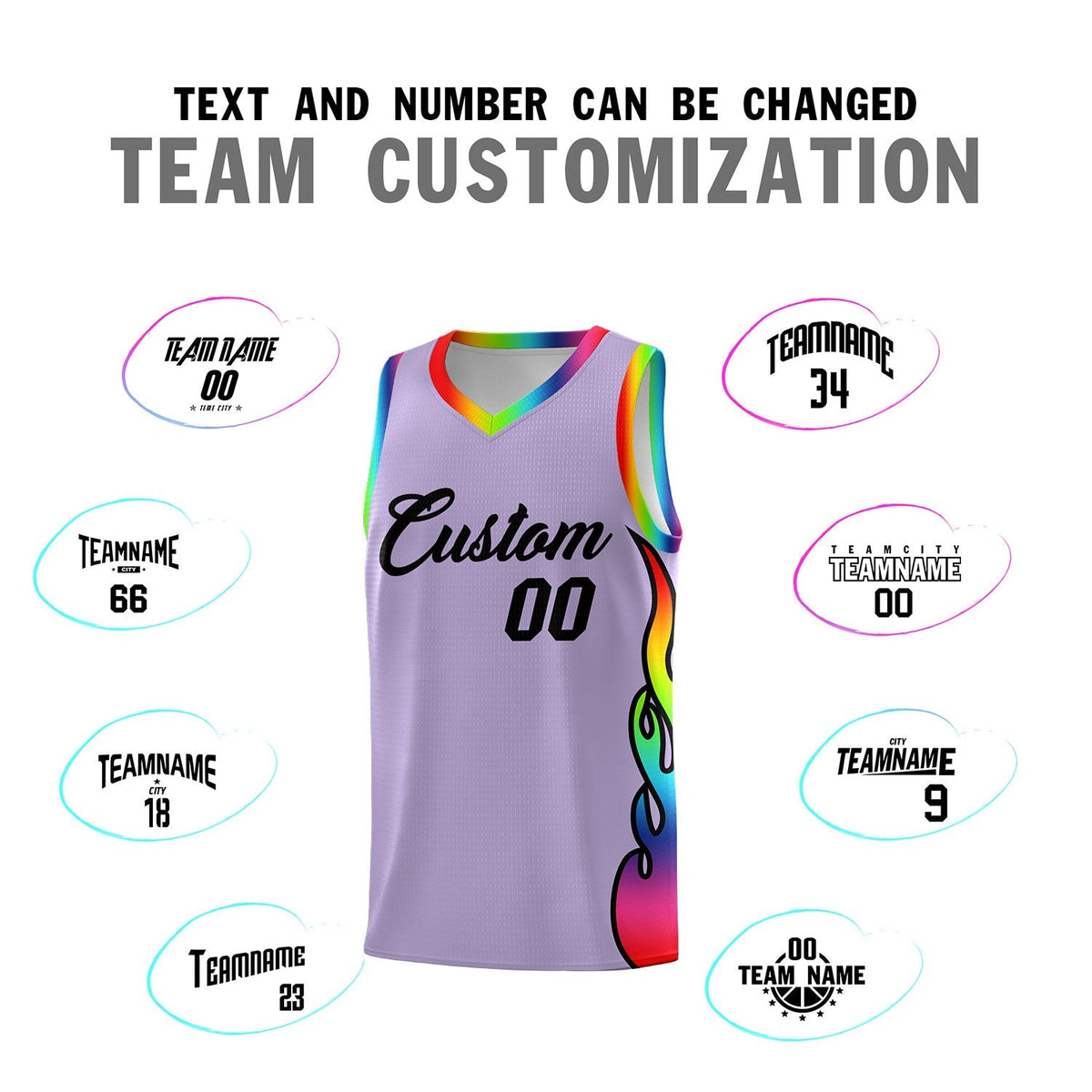 Custom Light Purple Side Flame Pattern Fashion Sports Uniform Basketball Jersey|KXKSHOP