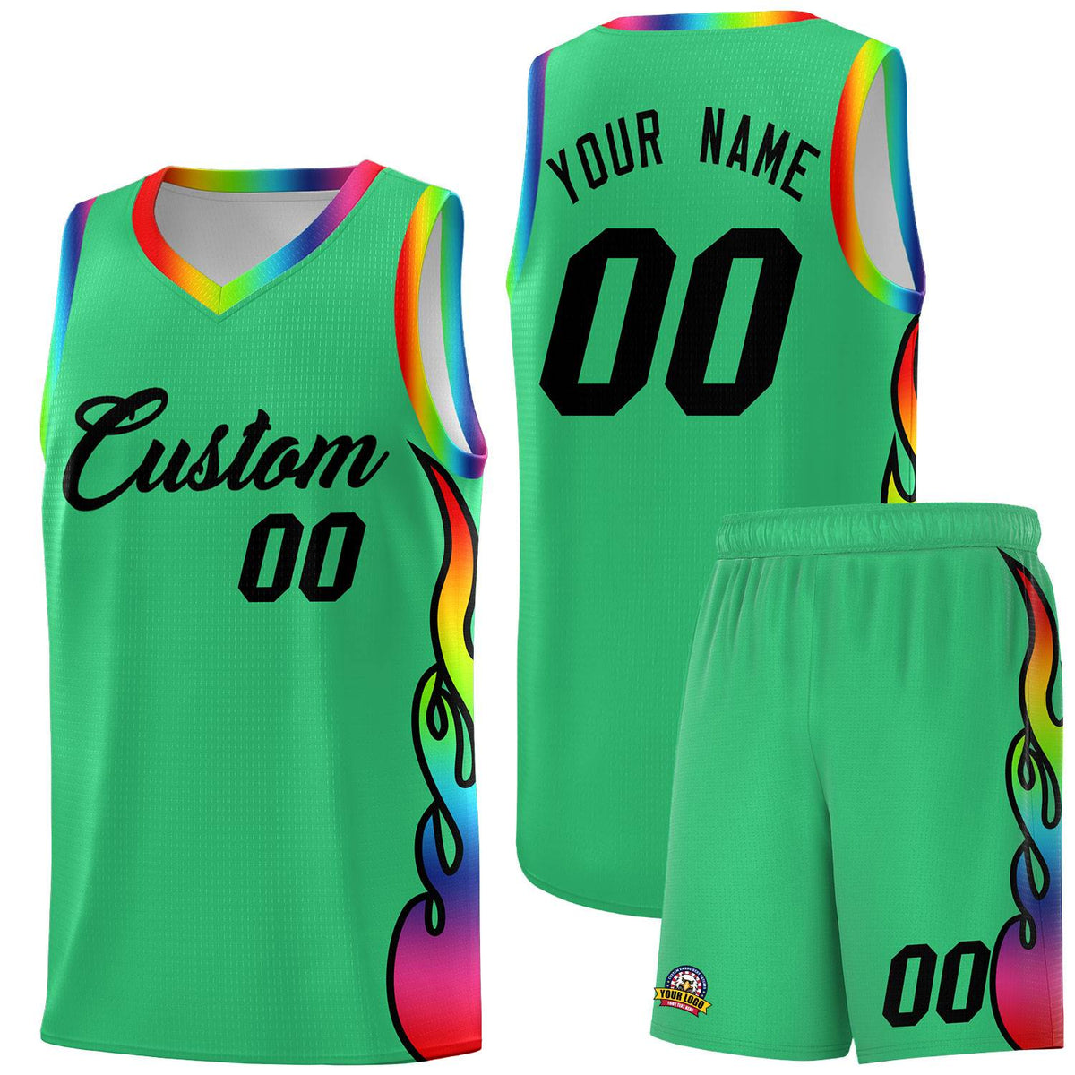 Custom Kelly Green Side Flame Pattern Fashion Sports Uniform Basketball Jersey|KXKSHOP