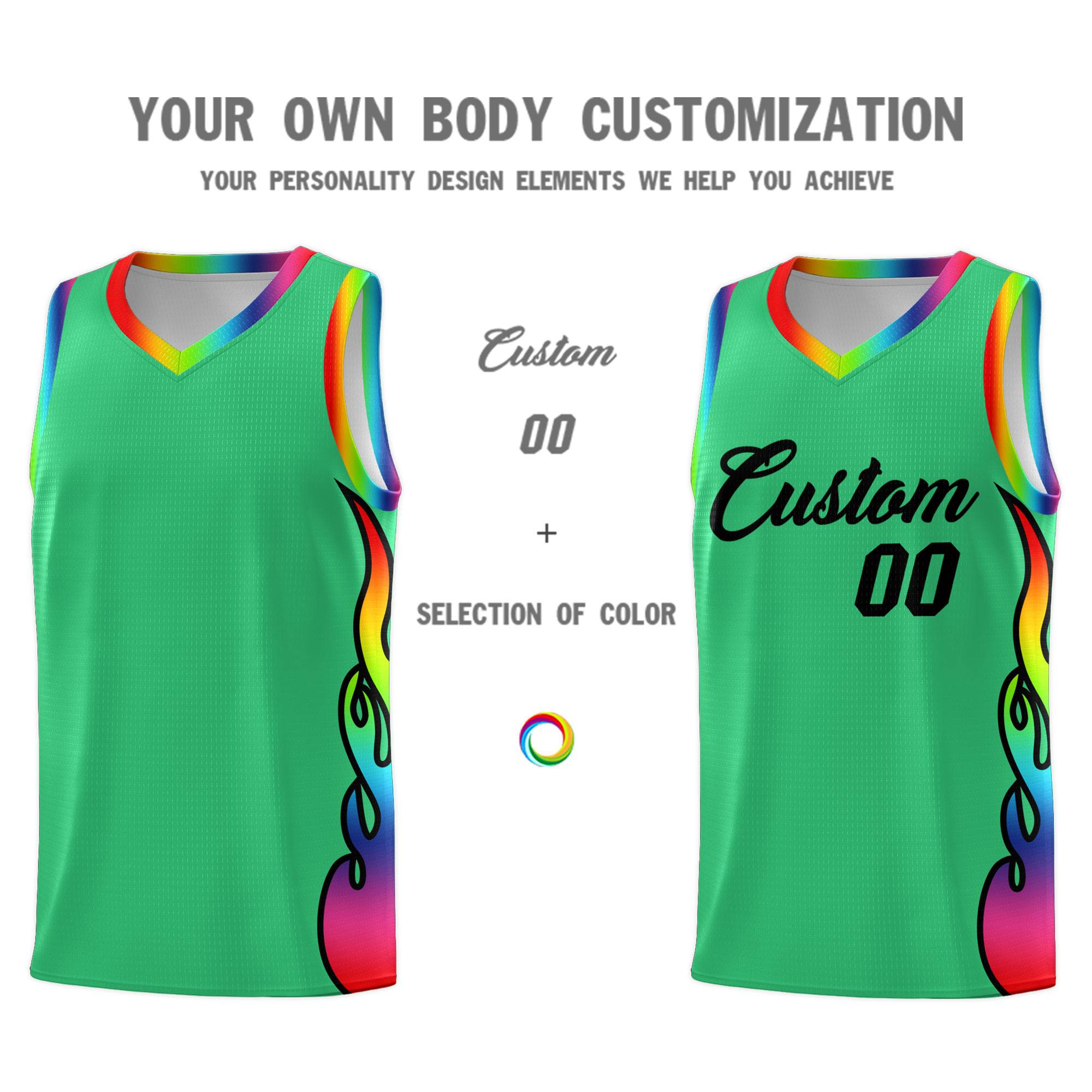 Custom Kelly Green Side Flame Pattern Fashion Sports Uniform Basketball Jersey|KXKSHOP