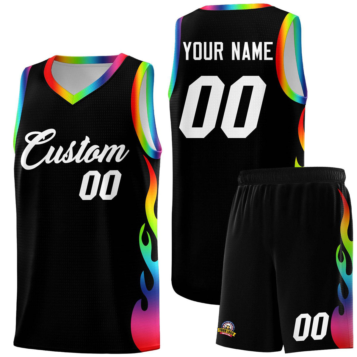 Custom Black Side Flame Pattern Fashion Sports Uniform Basketball Jersey|KXKSHOP