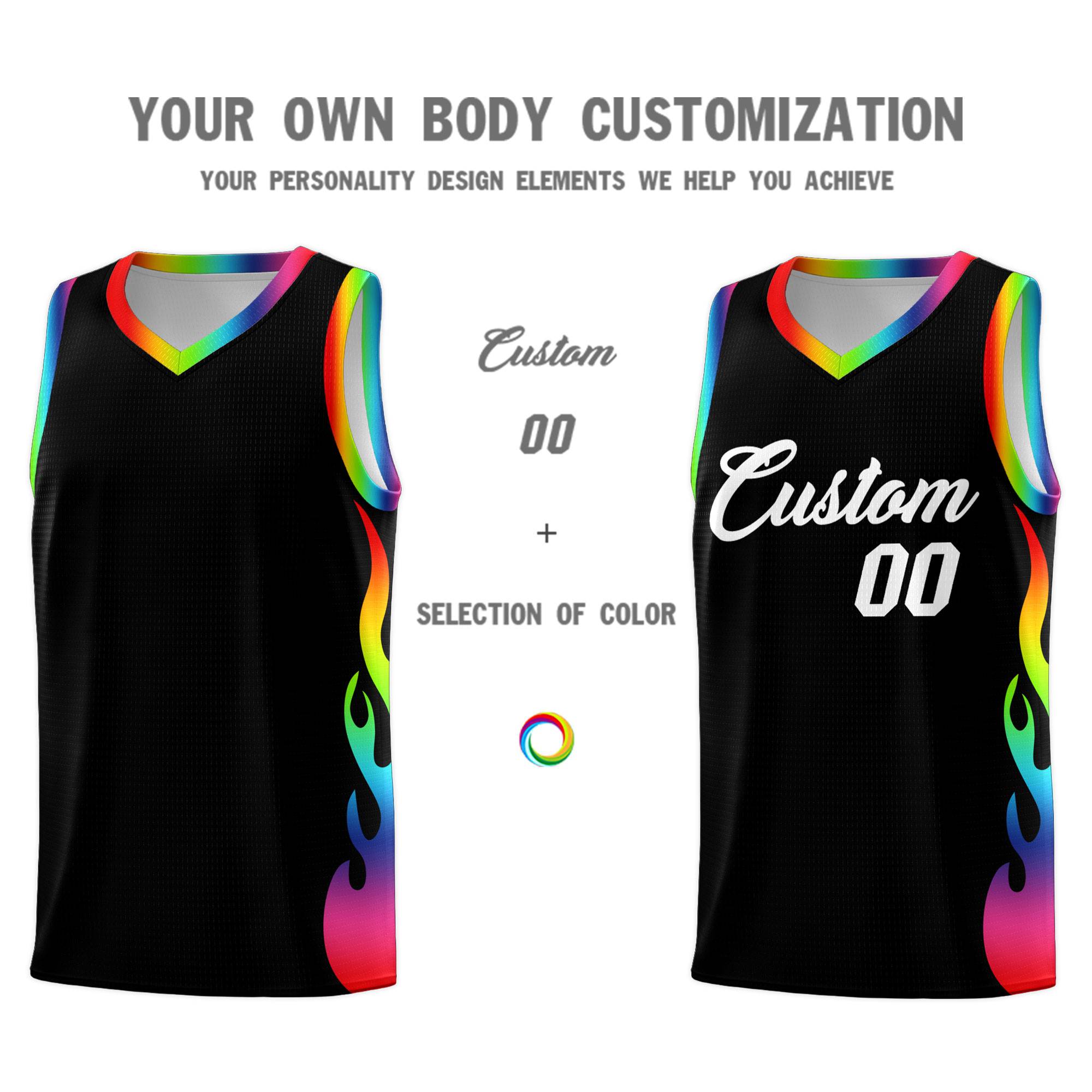 Custom Black Side Flame Pattern Fashion Sports Uniform Basketball Jersey|KXKSHOP