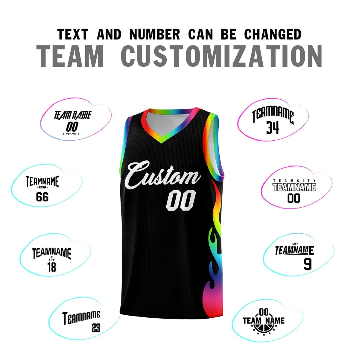 Custom Black Side Flame Pattern Fashion Sports Uniform Basketball Jersey|KXKSHOP