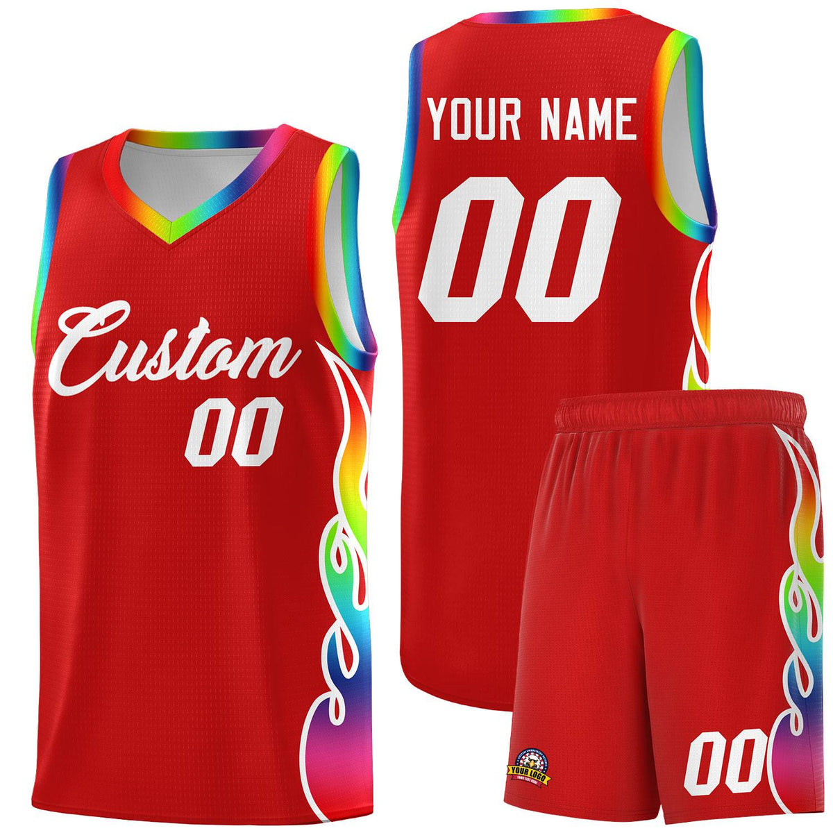 Custom Red Side Flame Pattern Fashion Sports Uniform Basketball Jersey|KXKSHOP